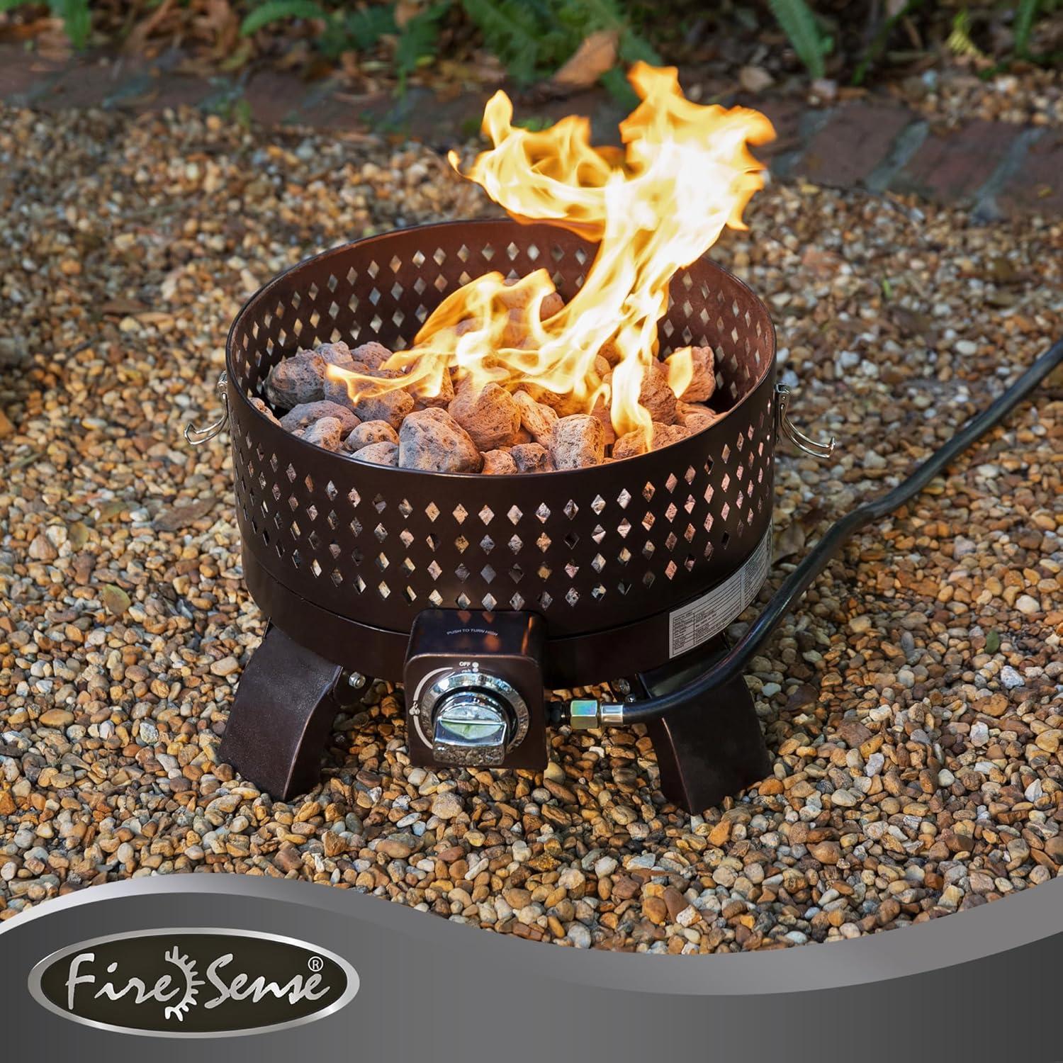 Fire Sense 62133 Sporty Campfire Portable Fire Pit LPG Gas 60,000 BTU Outdoor Firepit Includes Propane Stand Included - Dark Bronze - Round - 15"