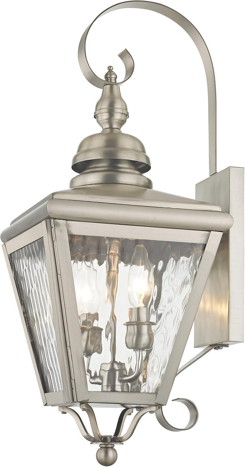 Brushed Nickel Outdoor Wall Lantern with Clear Glass