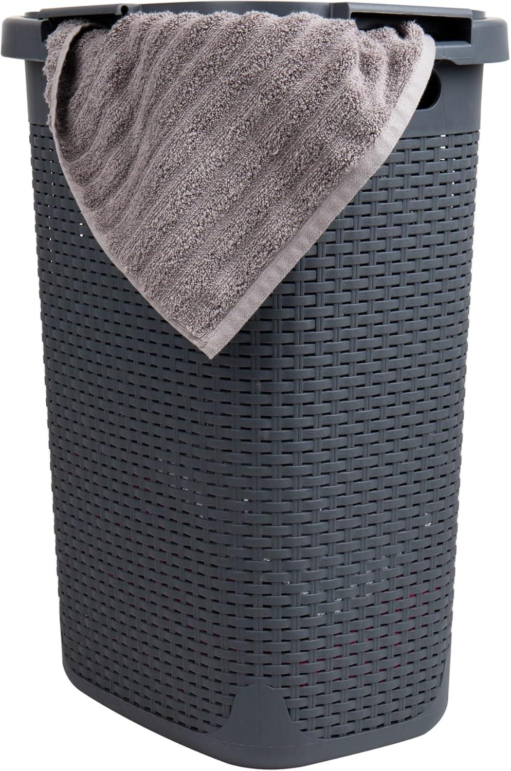 Mind Reader Mind Reader 60L Slim Laundry Hamper, Clothes Basket, Lid, Wicker Style, Plastic