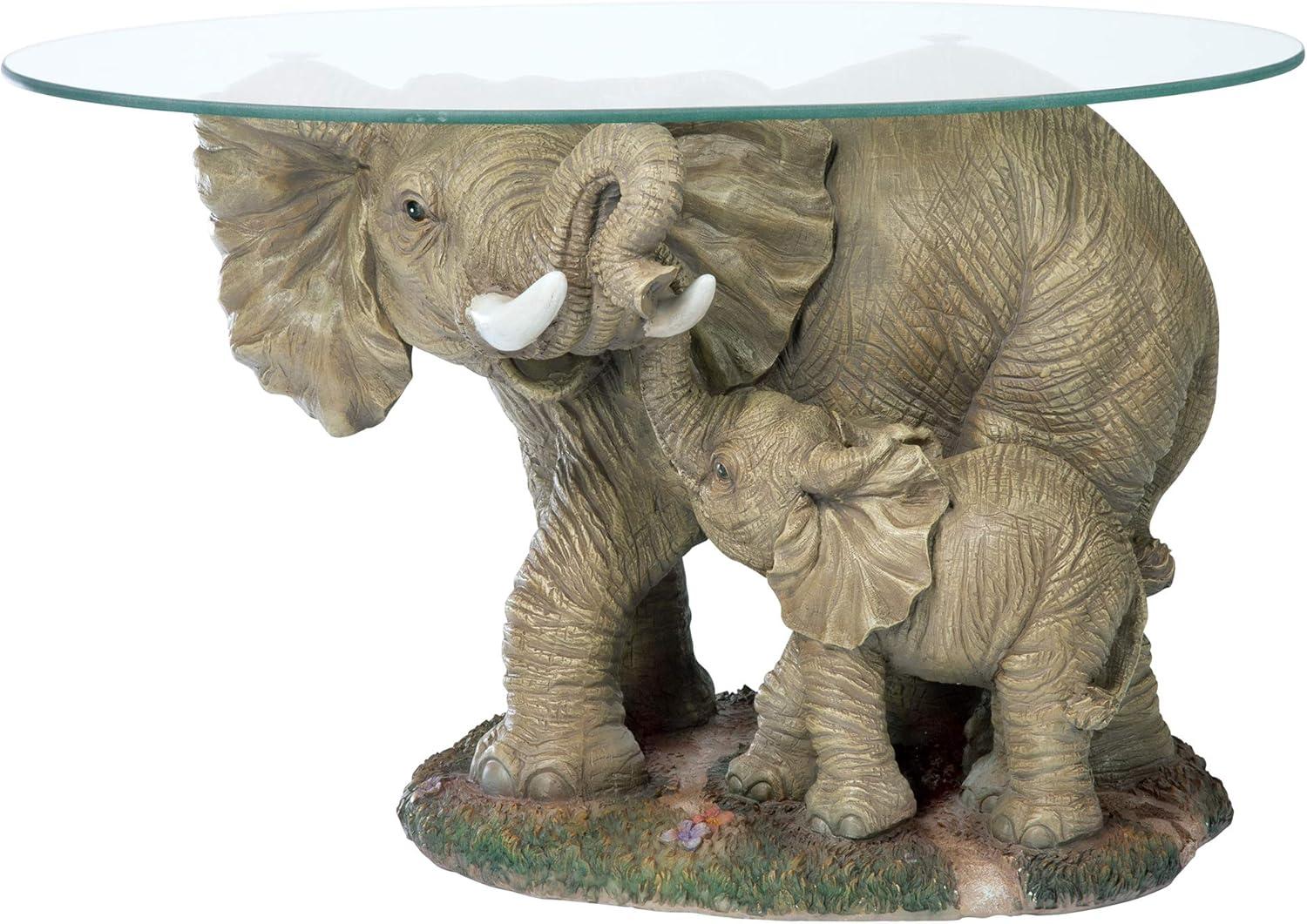 Design Toscano Elephant's Majesty Glass-Topped Cocktail Table