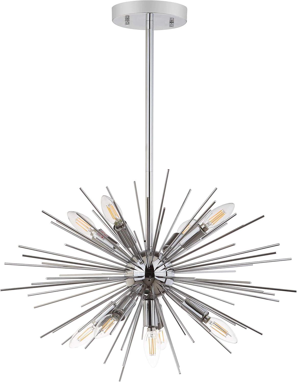 Contemporary Sunburst Silver Pendant with Sputnik Lights