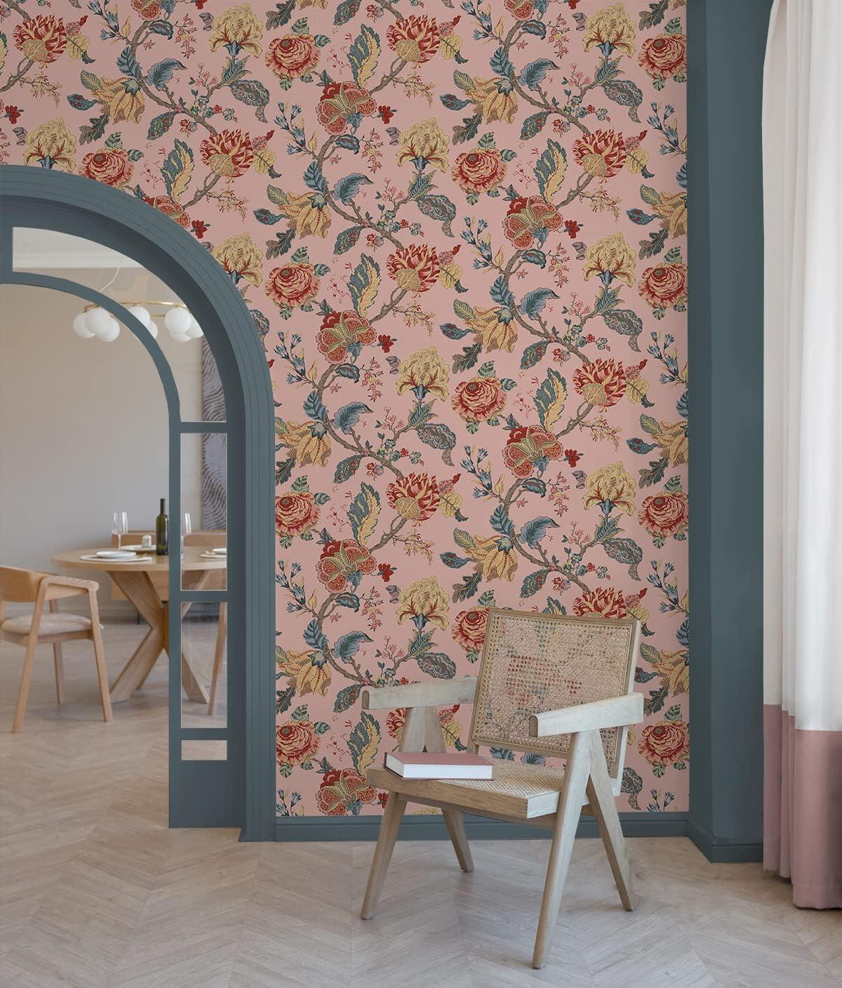 NextWall  Kianna Jacobean Peel and Stick Wallpaper 20.5 in. W x 18 ft. L - Blush