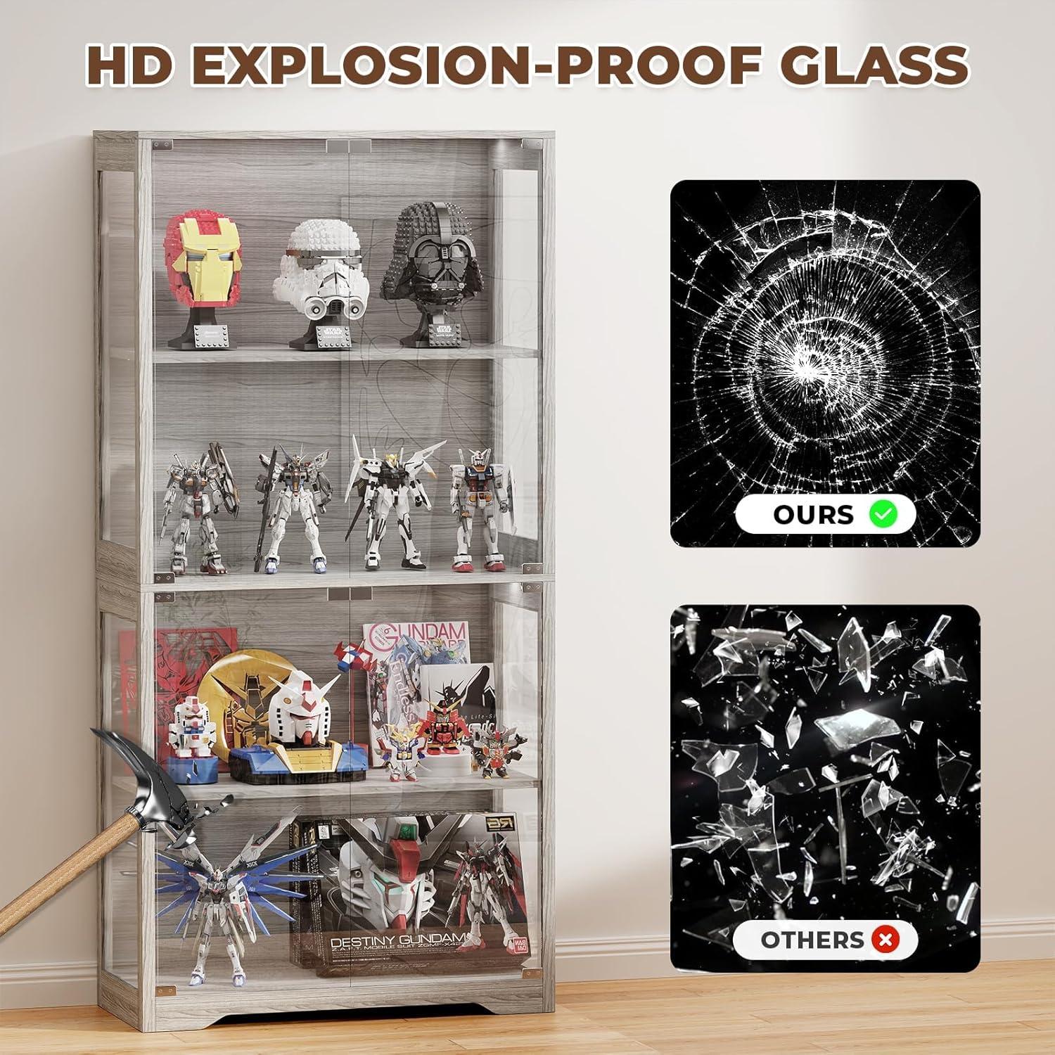 Ivy Bronx Display Cabinet with Glass Doors, 4-Tier Curio Cabinet&Bookcase with 3 Color Light for Collectibles