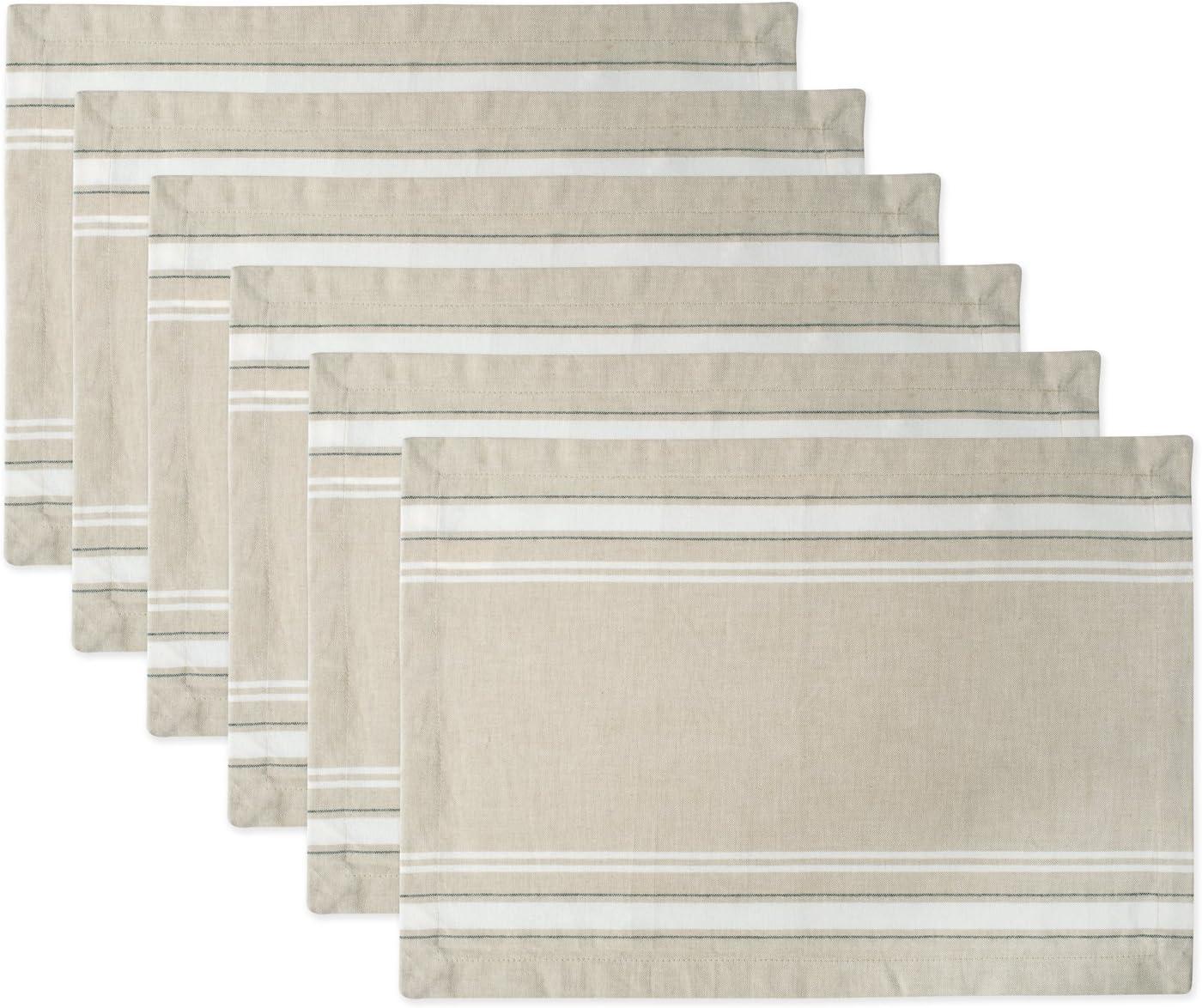 Taupe and White French Stripe Cotton Placemats, Set of 6