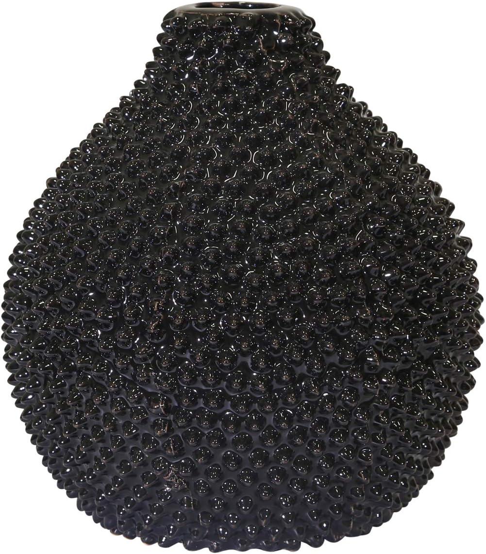 Sagebrook Home  Gloss Black Spiked Ceramic Vase 8", Round, Ceramic, Glam, 7"L X 7"W X 8"H, Solid Color