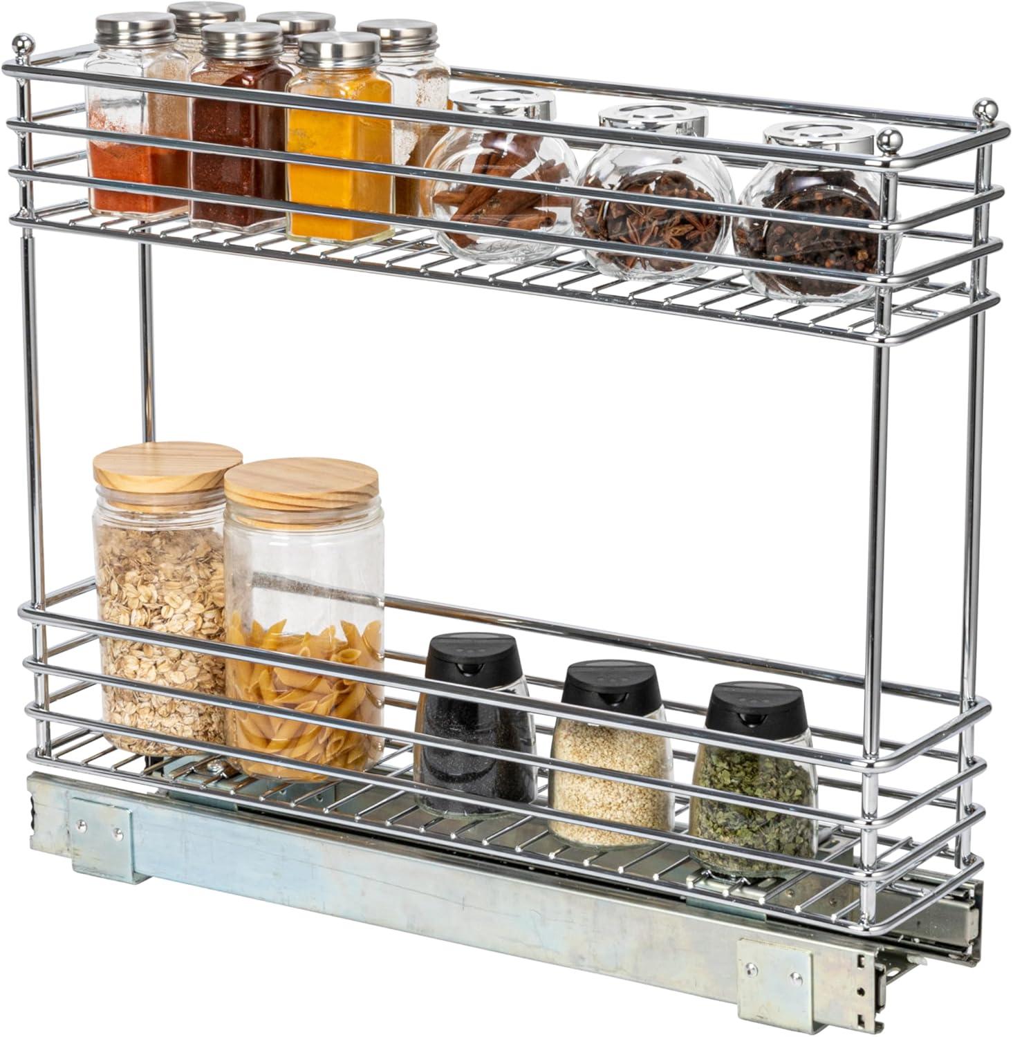 Household Essentials Glidez Multipurpose Chrome-Plated Steel Pull-Out/Slide-Out Storage Organizer for Under Cabinet Use - 2-Tier Design - Fits Standard Size Cabinet or Shelf, Chrome