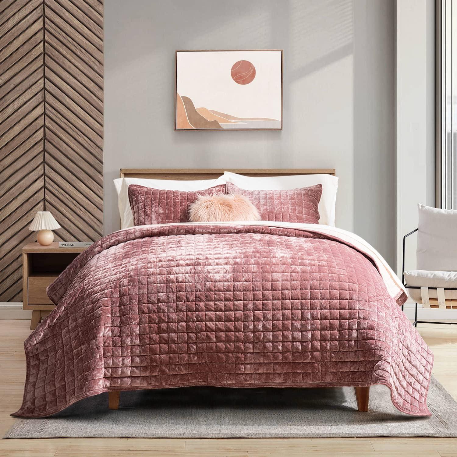 Everly Quinn Deluxe Velvet Comforter King Size, Super Soft Bedding Set, Lightweight Quilted Comforter Set, Slotted Oversized Sheets, 2 Pillowcases, Comforter, Blanket, Duvet Cover