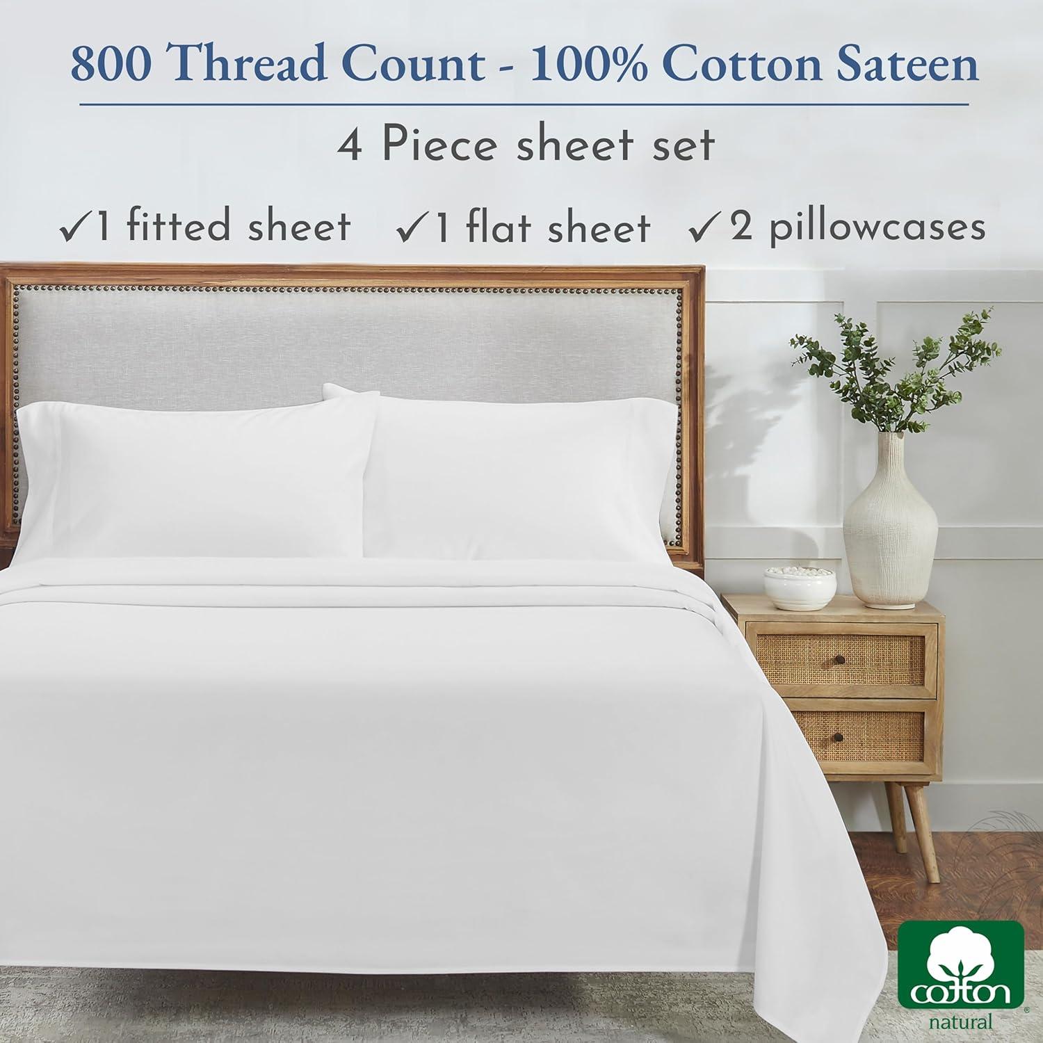 Luxury Bed Sheets Set - 800 Thread Count 100% Cotton Sheets, Deep Pocket, Soft, Cool & Breathable by California Design Den