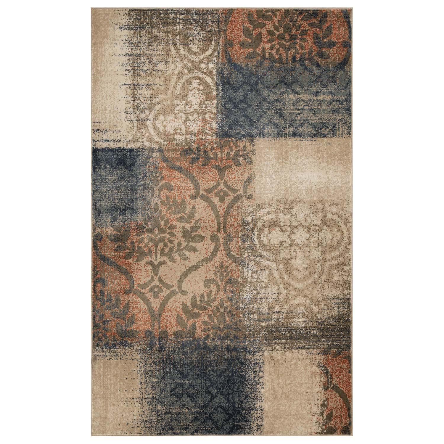 Superior Bristol 8' x 10' Indoor Area Rug, Damask Rugs for Living Room Bedroom, Midnight Navy-Salmon