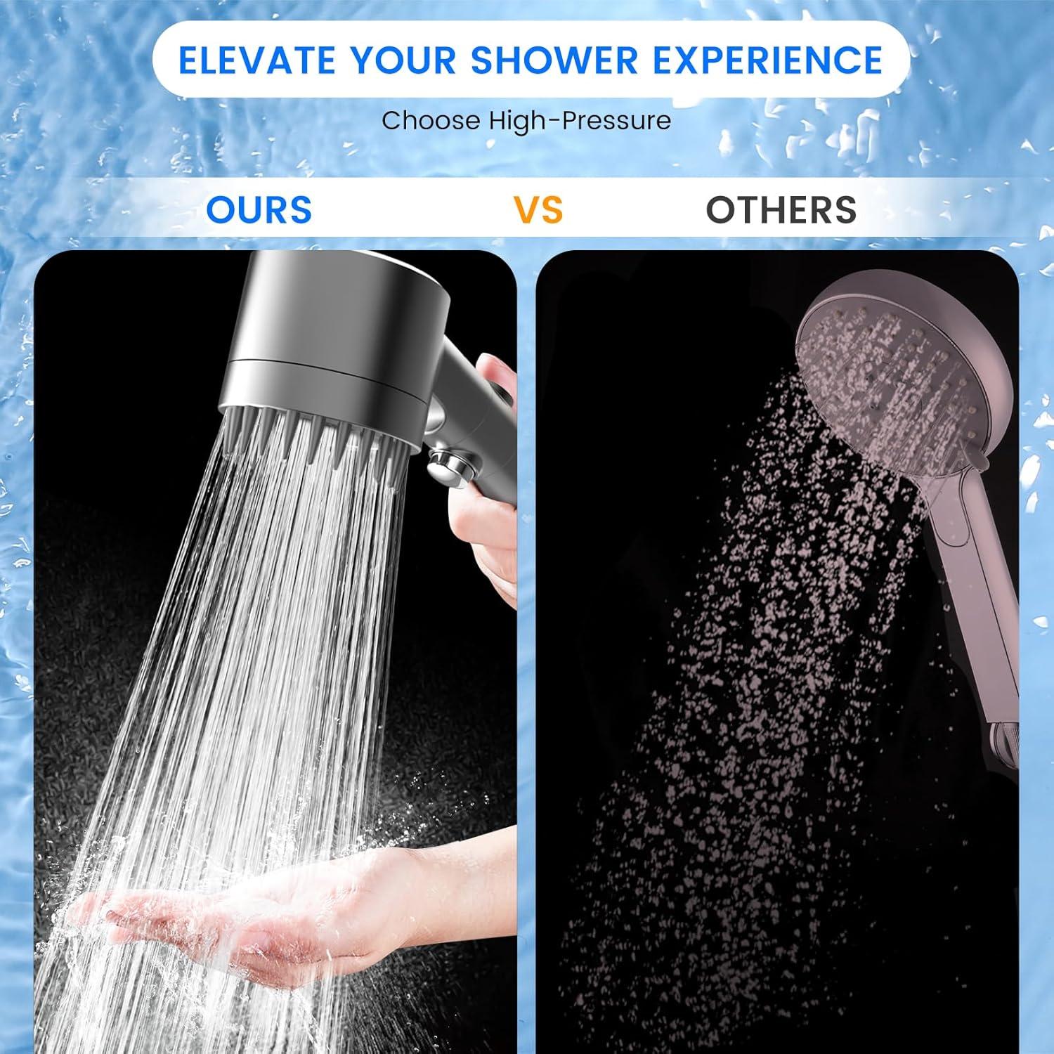 High Pressure Chrome Handheld Shower Head with Filter and Multiple Spray Modes