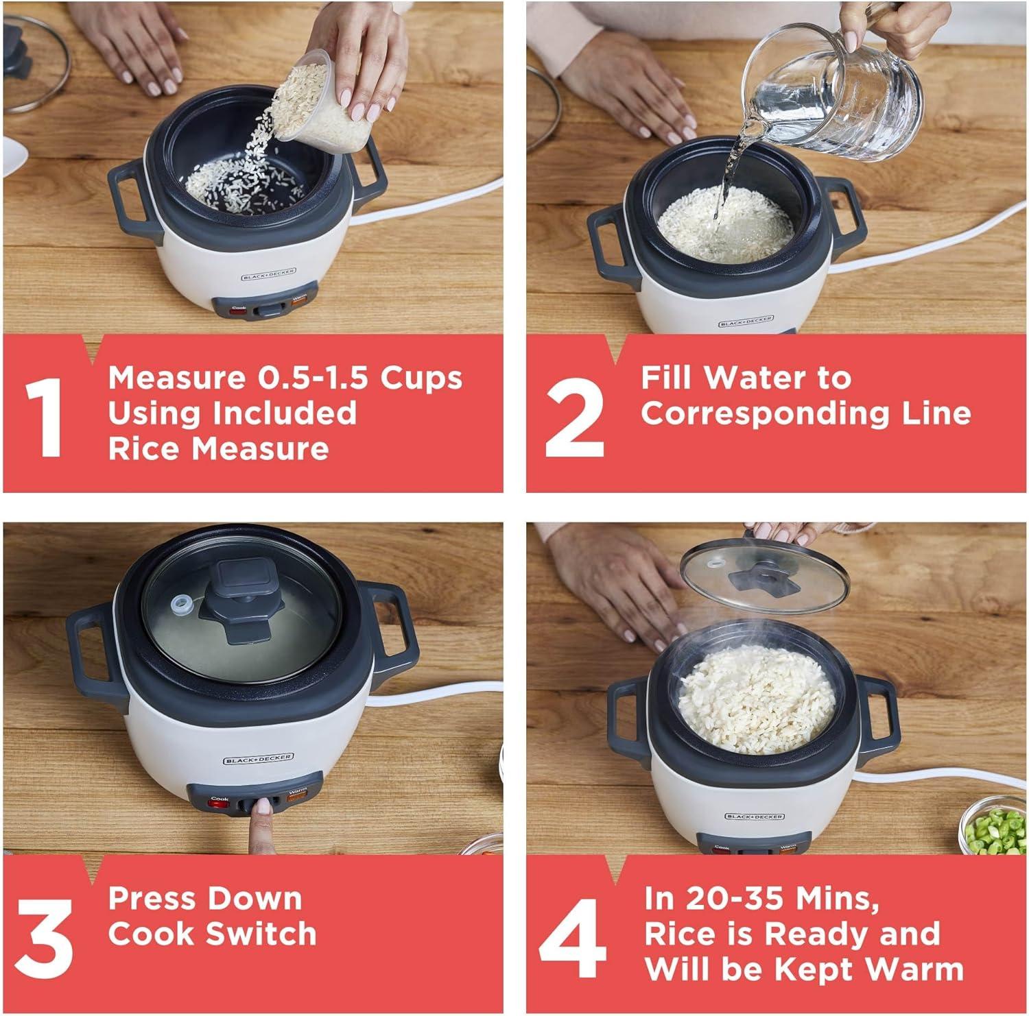 BLACK+DECKER BLACK+DECKER, Rice Cooker, Uncooked Rice, Steaming Basket, Removable Non-Stick Bowl, One Touch
