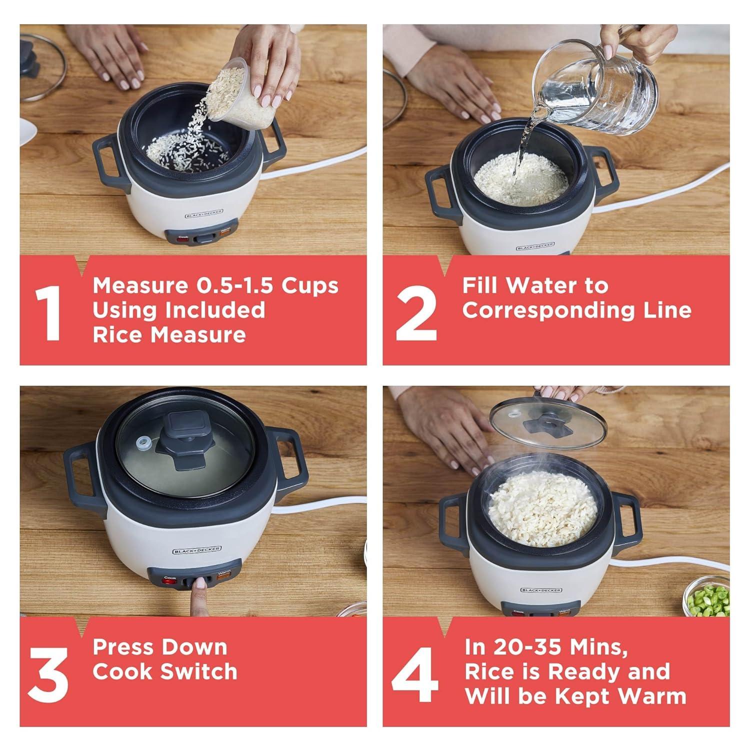 BLACK+DECKER BLACK+DECKER, Rice Cooker, Uncooked Rice, Steaming Basket, Removable Non-Stick Bowl, One Touch