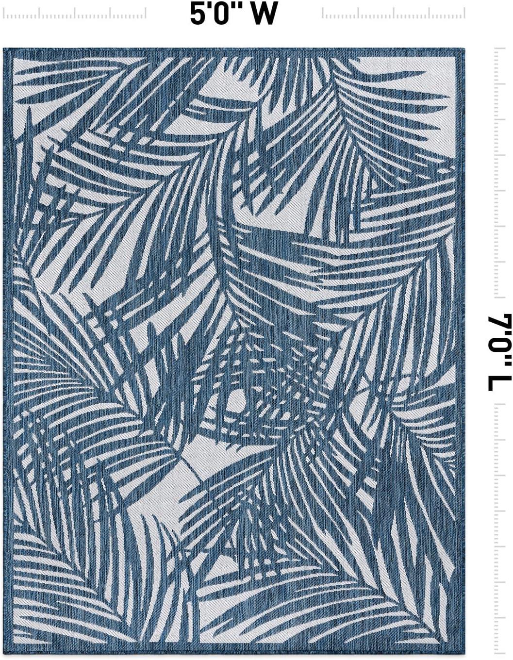 World Rug Gallery Contemporary Palm Leaf Textured Flat Weave Indoor/Outdoor Area Rug - NAVY 5' X 7'