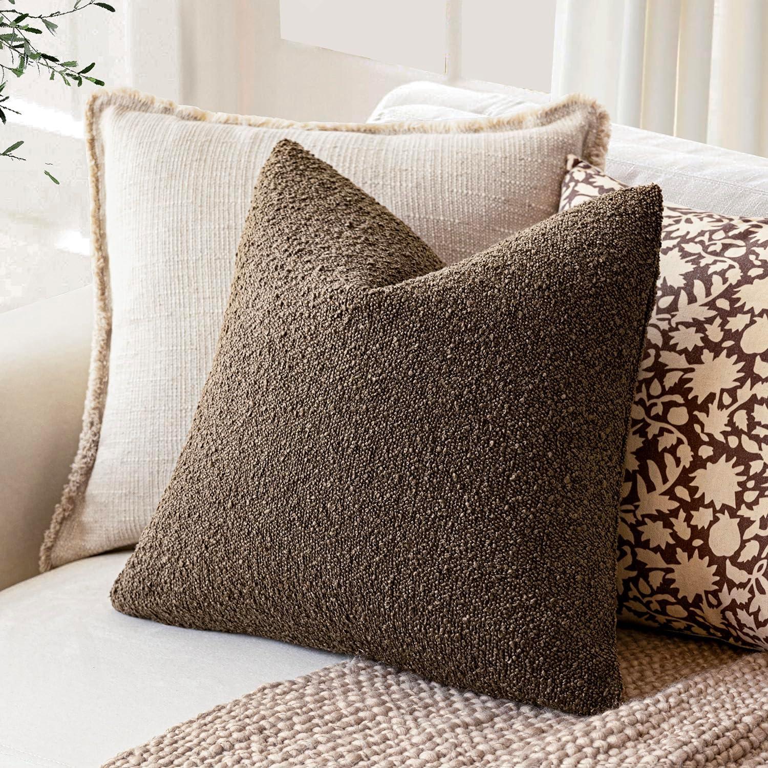 Boucle Decorative Throw Pillow Covers for Couch Set of 2, 18x18 inches, Beige