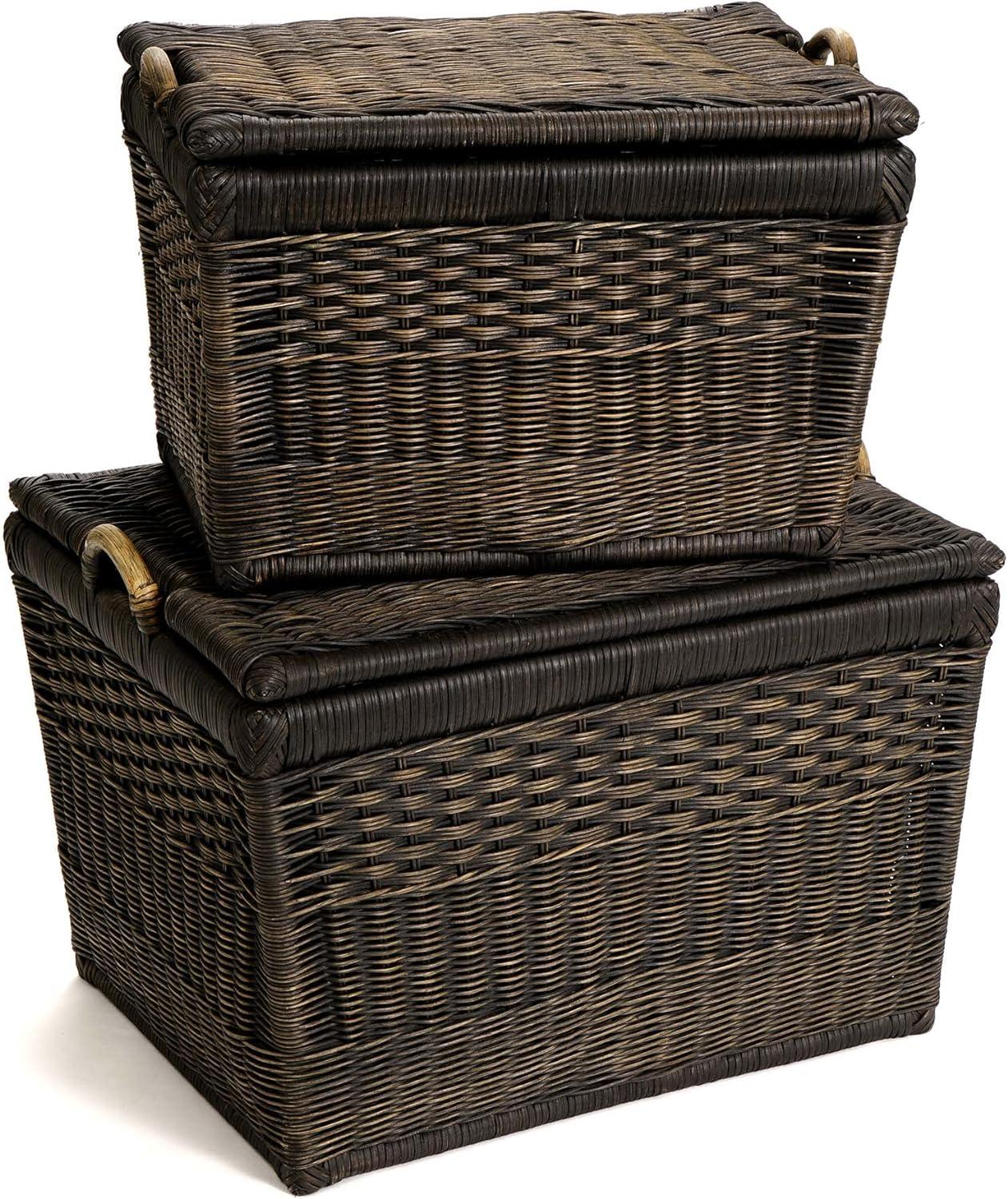 Medium Serene Grey Wicker Rectangular Storage Basket with Lift-Off Lid