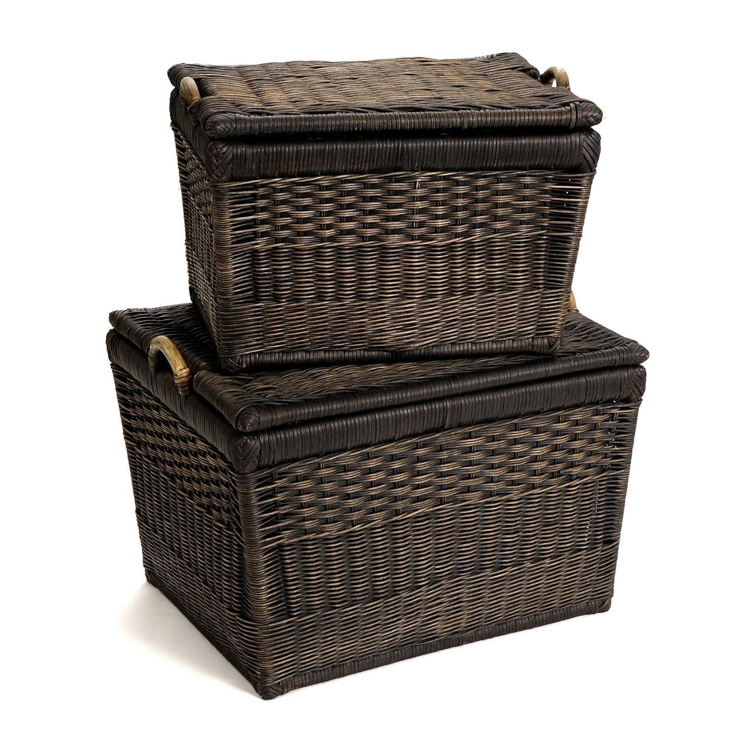 Medium Serene Grey Wicker Rectangular Storage Basket with Lift-Off Lid