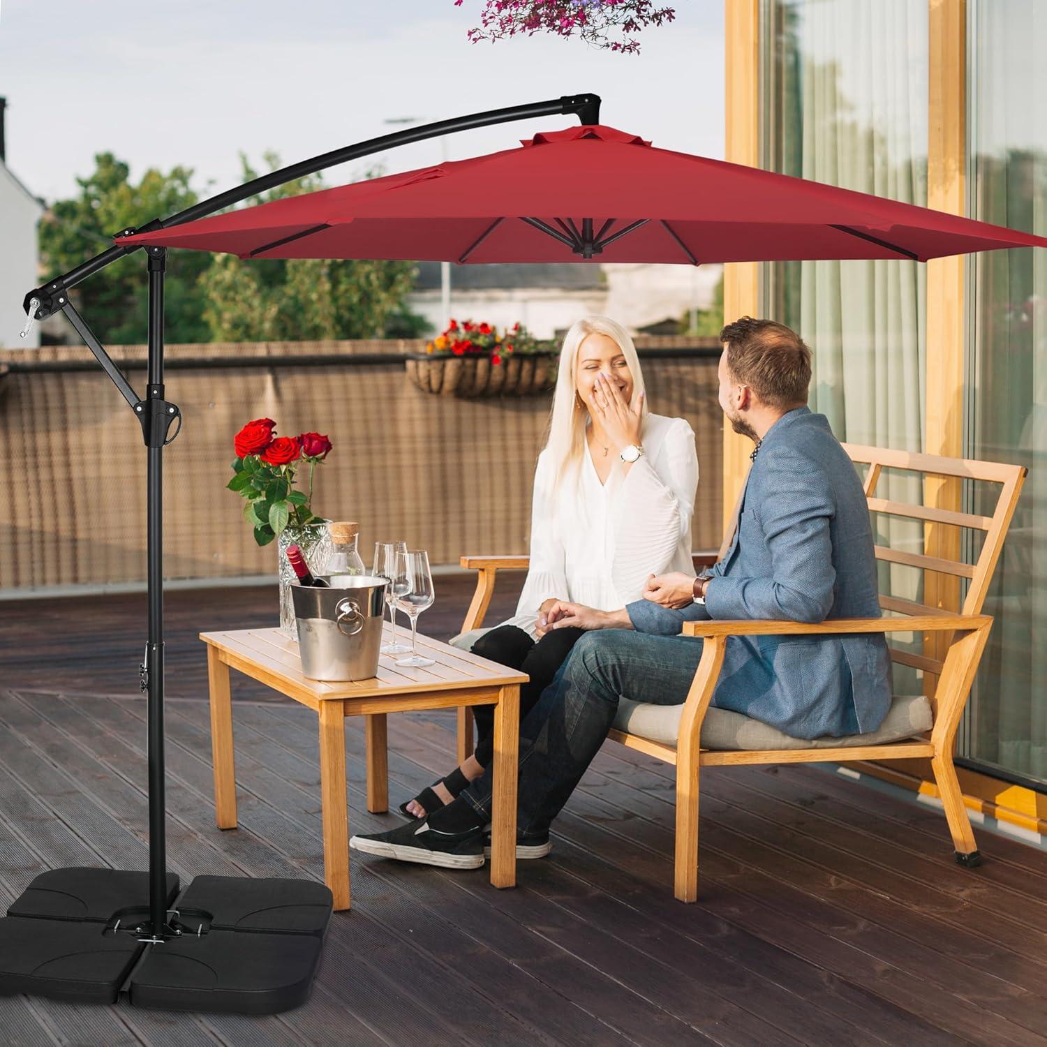 10 ft. Red Cantilever Metal Patio Umbrella with Crank Lift System