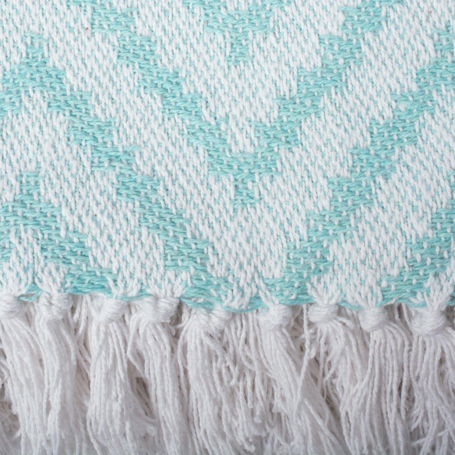 50"x60" Large Chevron Handloom Throw Blanket Aqua - Design Imports: Cotton, Hypoallergenic, Machine Washable
