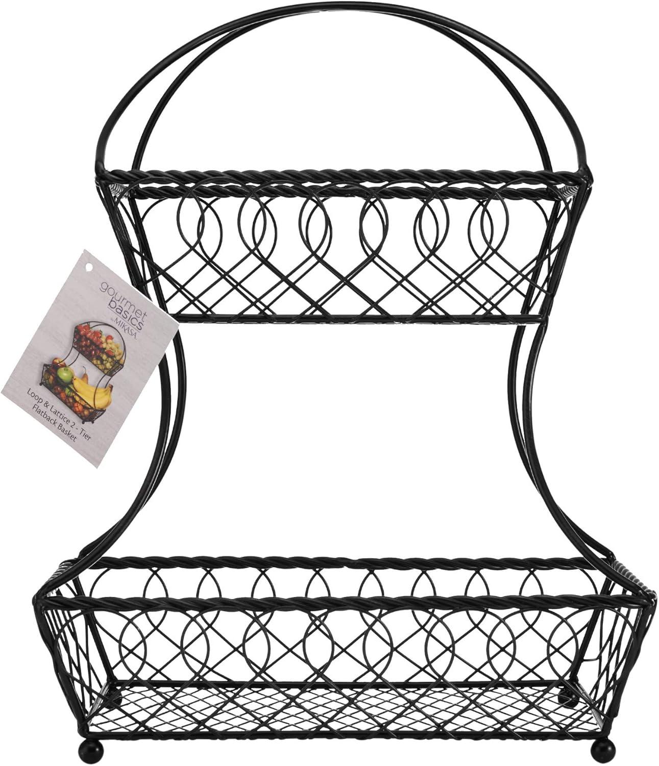 Gourmet Basics by Mikasa Gourmet Basics by Mikasa Loop and Lattice 2-Tier Flatback Metal Fruit Basket, Antique Black