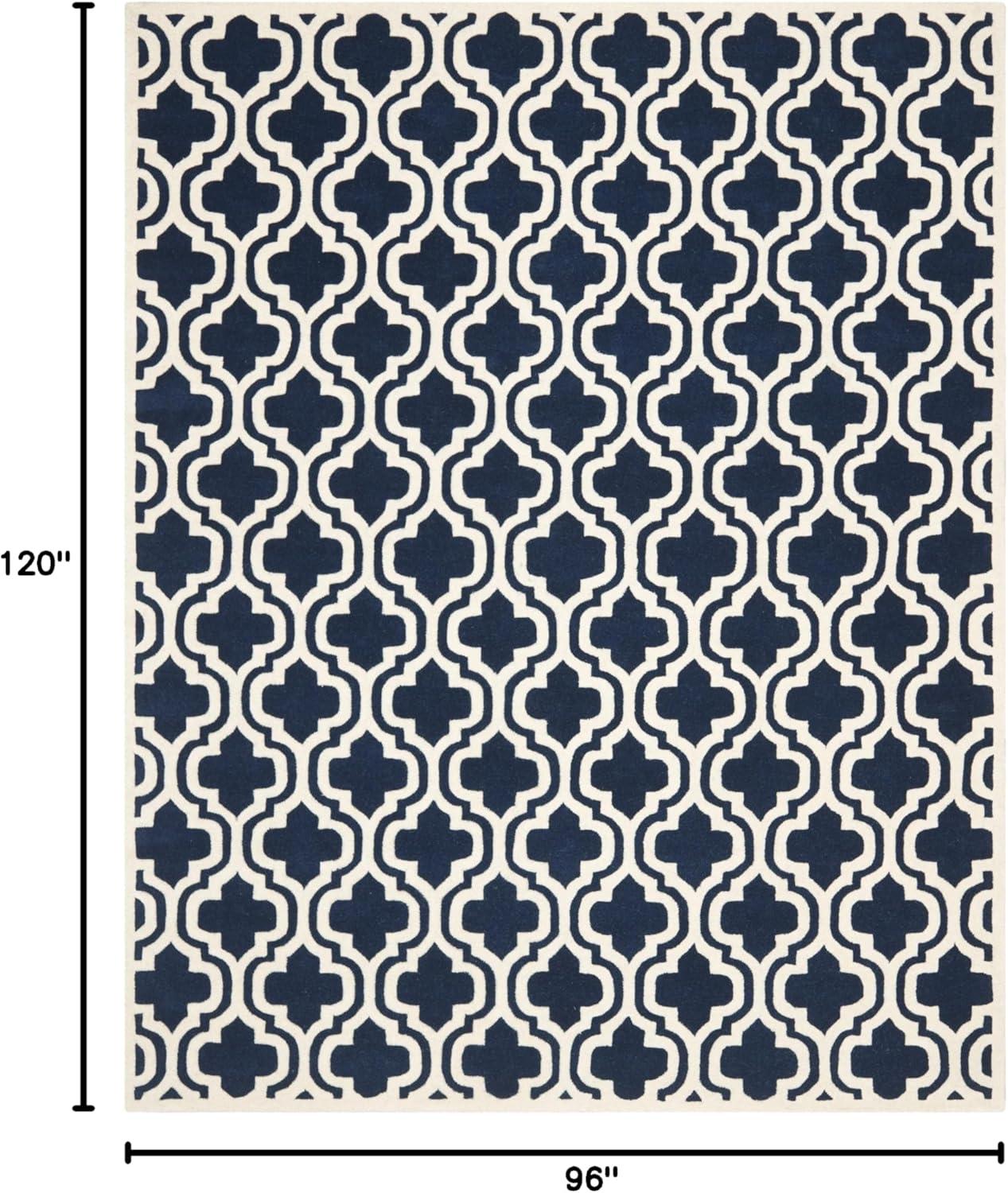 Hand-Tufted Dark Blue and Ivory Wool 8' x 10' Area Rug