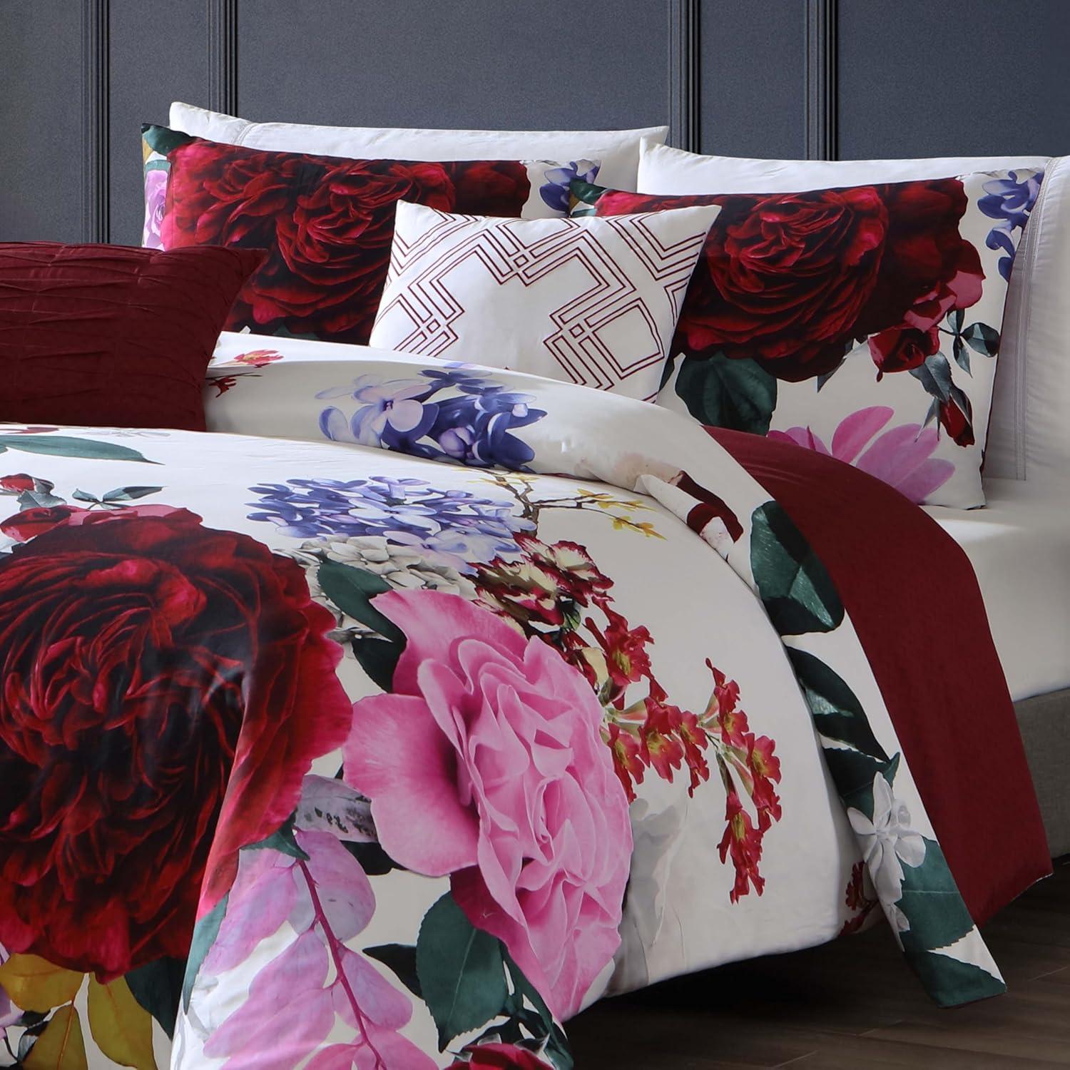 BeBeJan Bebejan Magenta Floral 100% Cotton Sateen 5 Piece Reversible Comforter Set