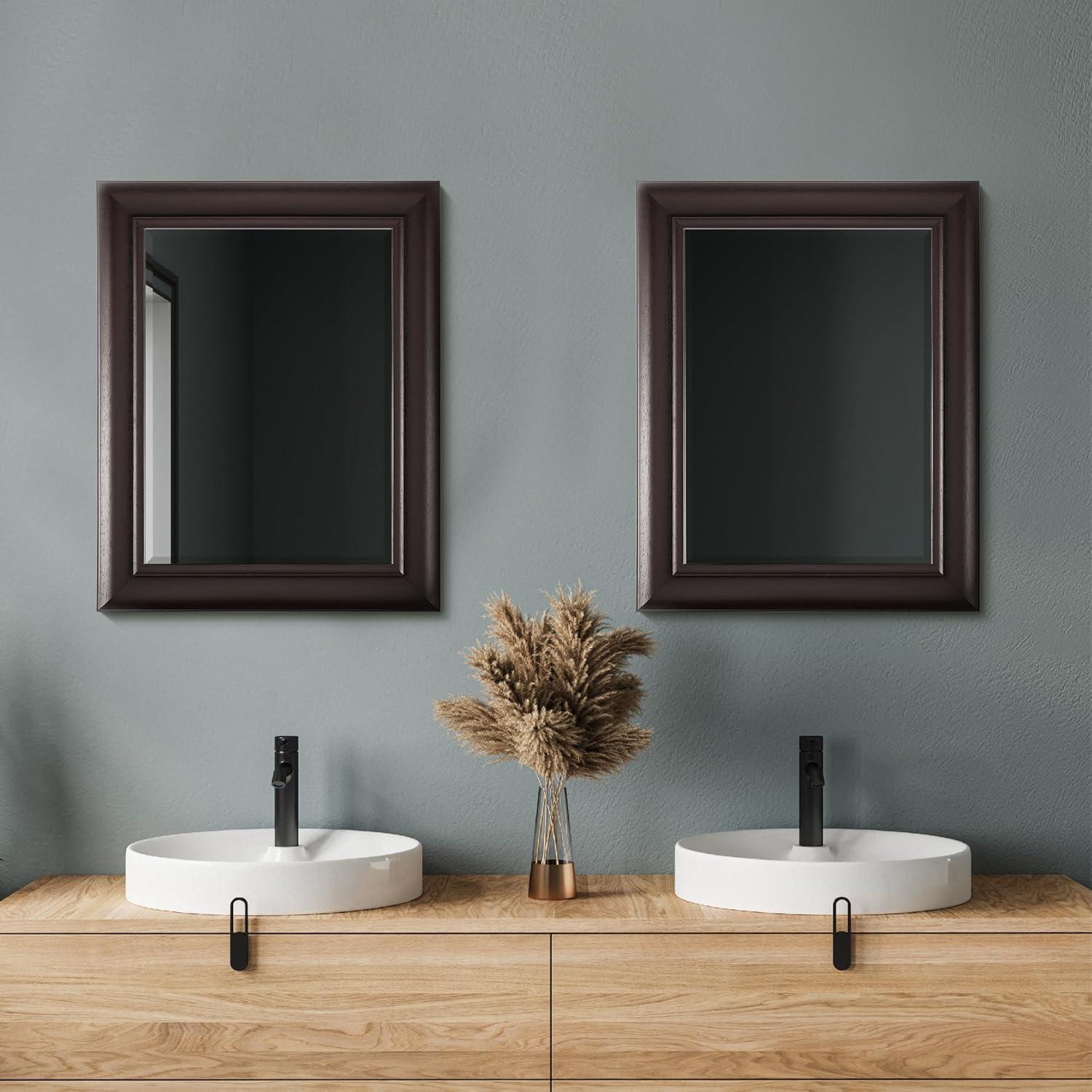 Espresso Brown Beveled Rectangular Vanity Mirror