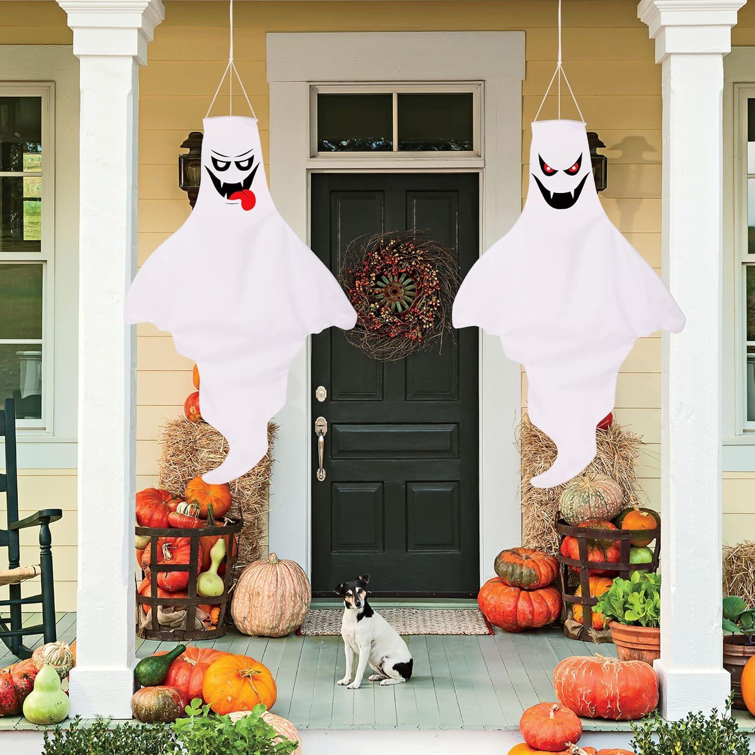 Set of 3 LED Hanging Ghost Windsocks for Halloween