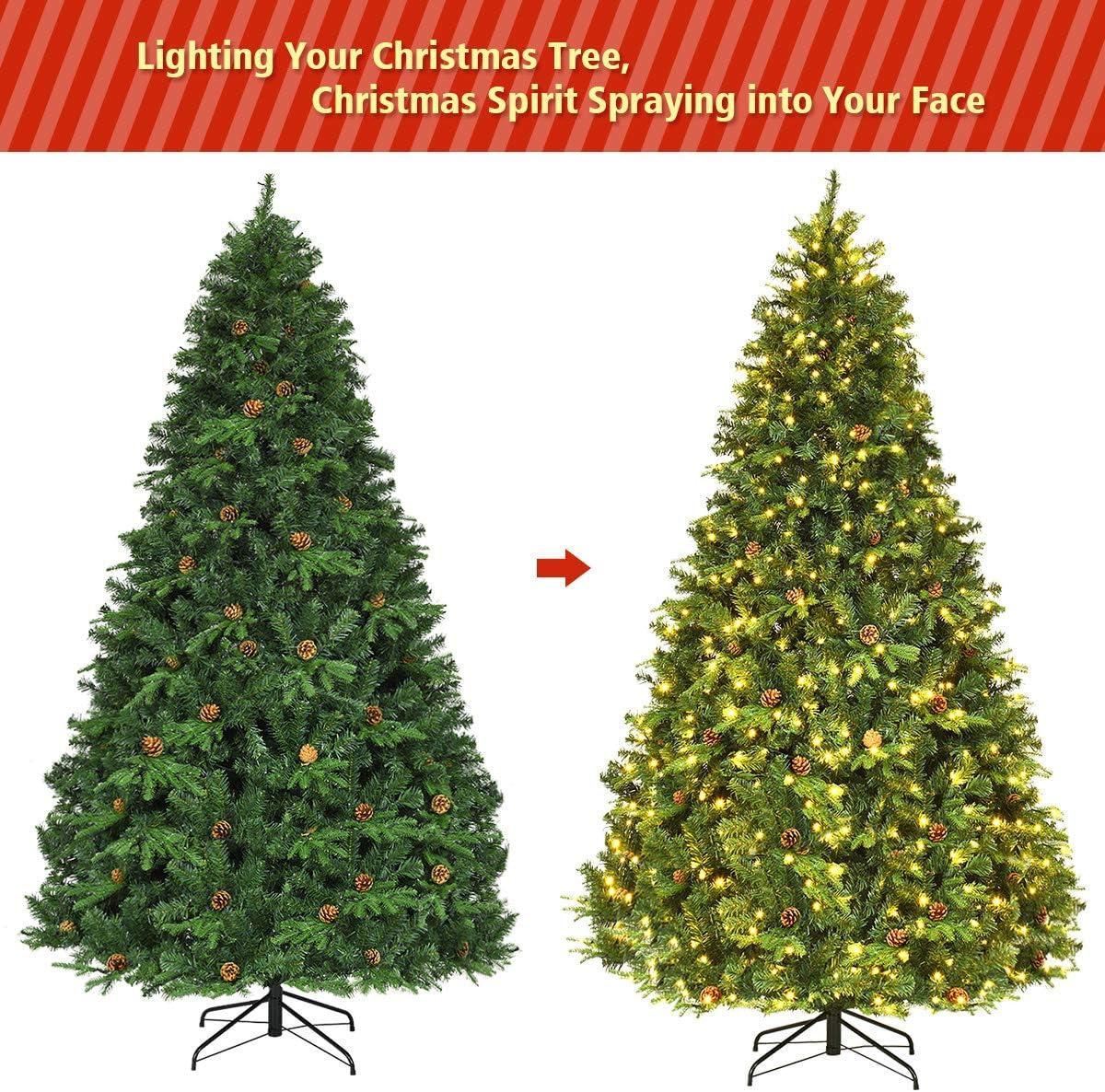 8ft Pre-lit Artificial Pine Christmas Tree with Warm White LED Lights