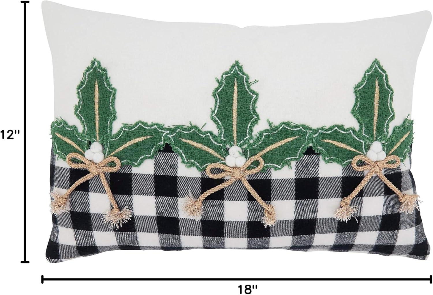 SARO  12 x 18 in. Oblong Black & White Buffalo Plaid Holly Throw Pillow with Poly Filling