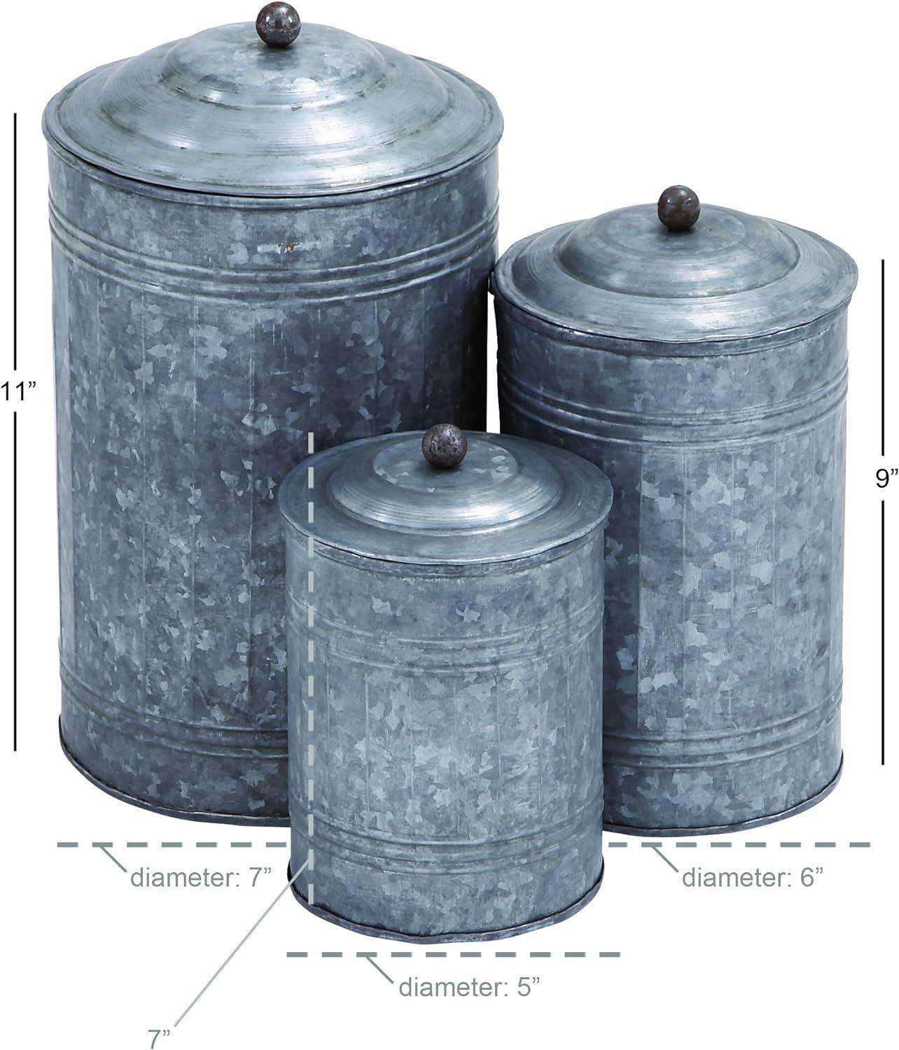 Olivia & May 3pc Decorative Galvanized Metal Canister Set Silver: Round Storage Containers with Lids