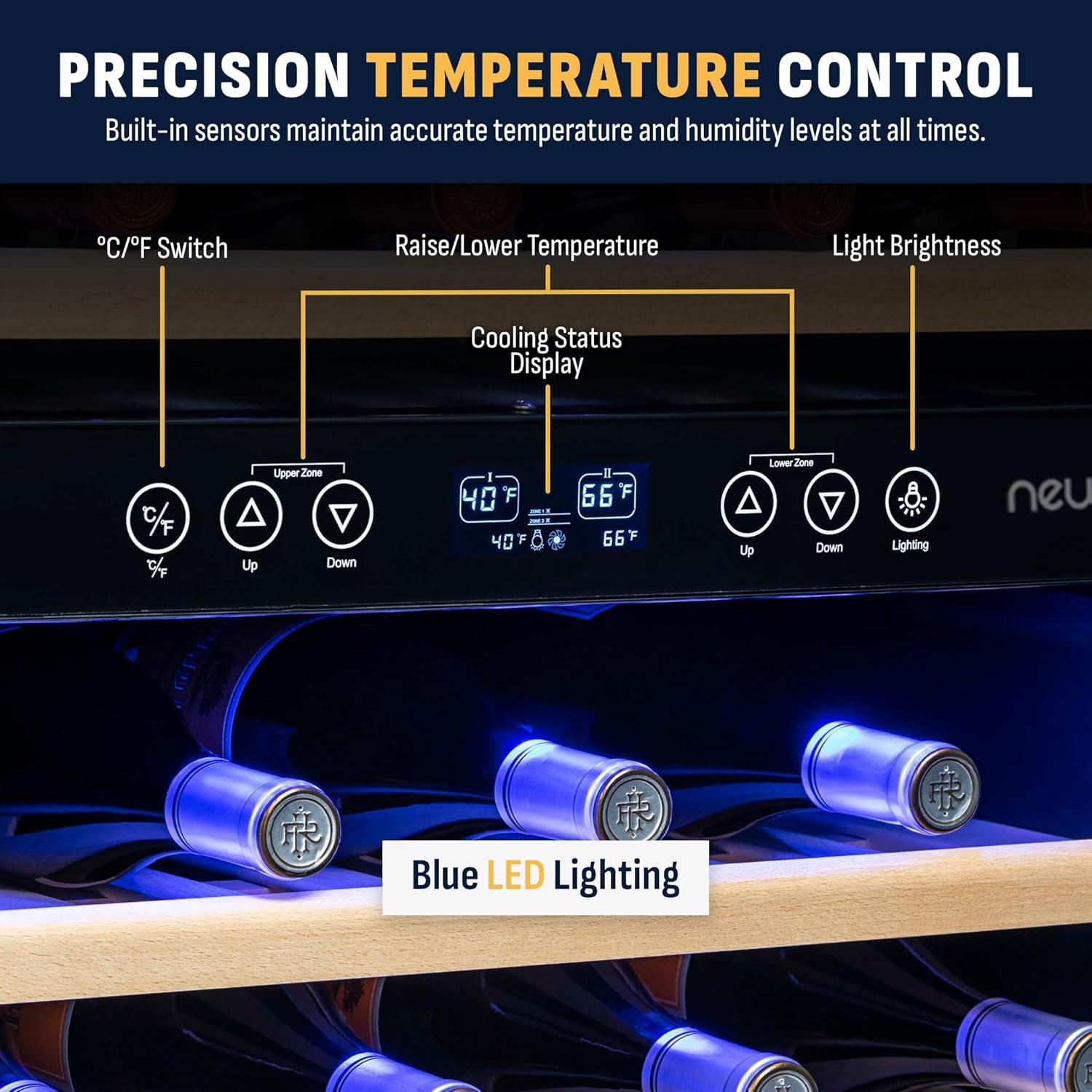 Newair 24 in. 46 Bottle Dual Zone Built-in Wine Refrigerator with Beechwood Shelves and Safety Lock