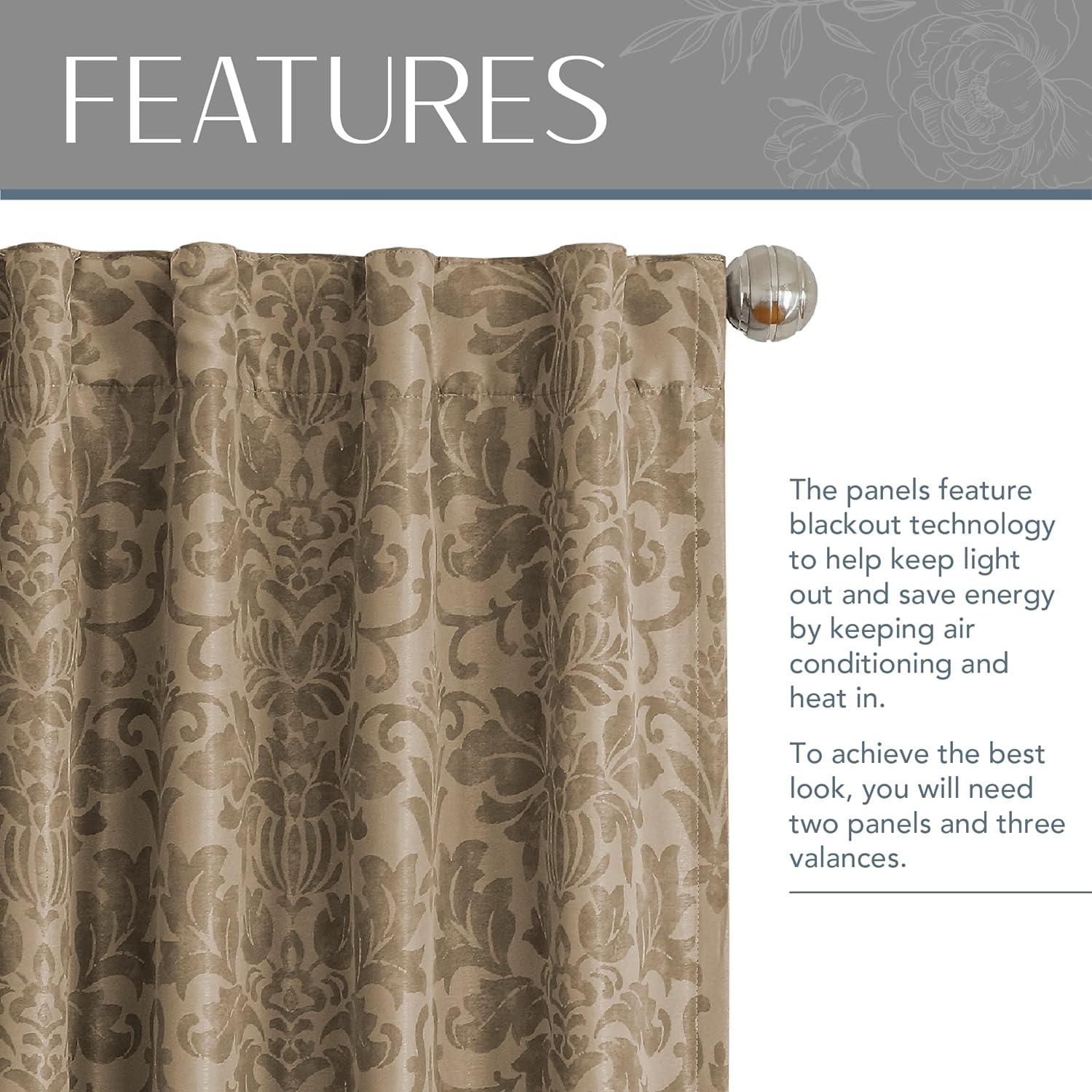 Taupe Damask Blackout Polyester Drape Panel 52" x 108"