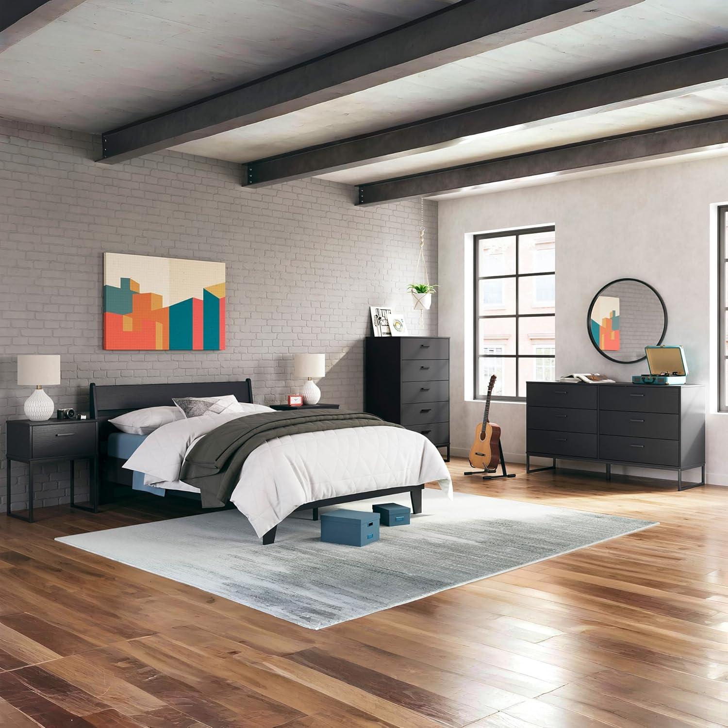 Full Piperton Platform Bed Black - Signature Design by Ashley: Modern Style, MDF Frame, No Box Spring Needed