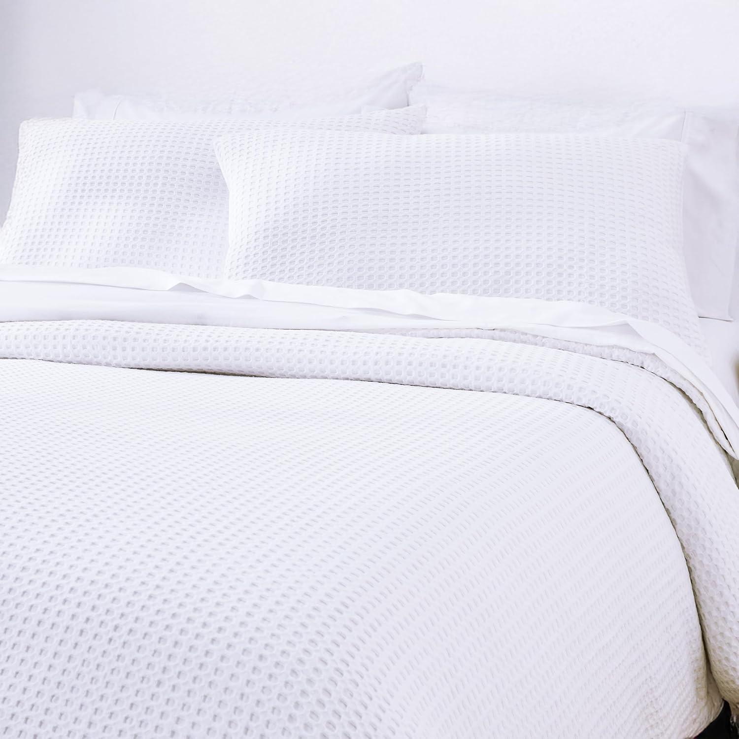 Textured Duvet Cover & Shams | 3 Piece Set Soft 100% Cotton | White Duvet Cover by California Design Den - White Waffle, Oversized King