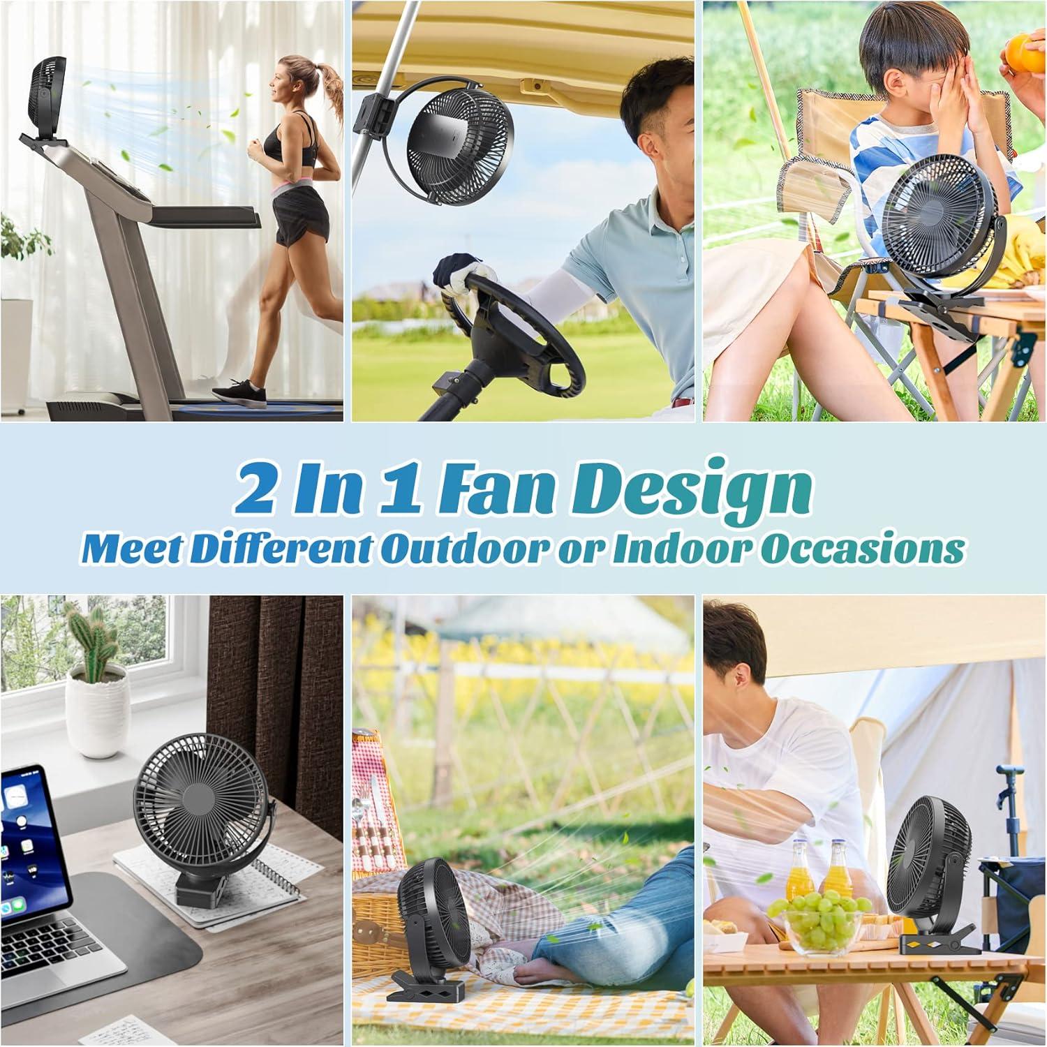 Black 8-Inch Battery Powered Clip-On Desk Fan