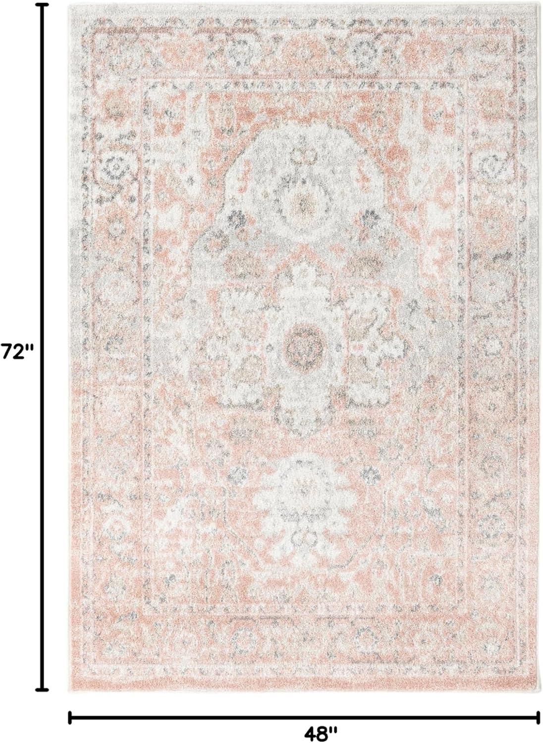 Rose Pink Medallion 4' x 6' Synthetic Area Rug