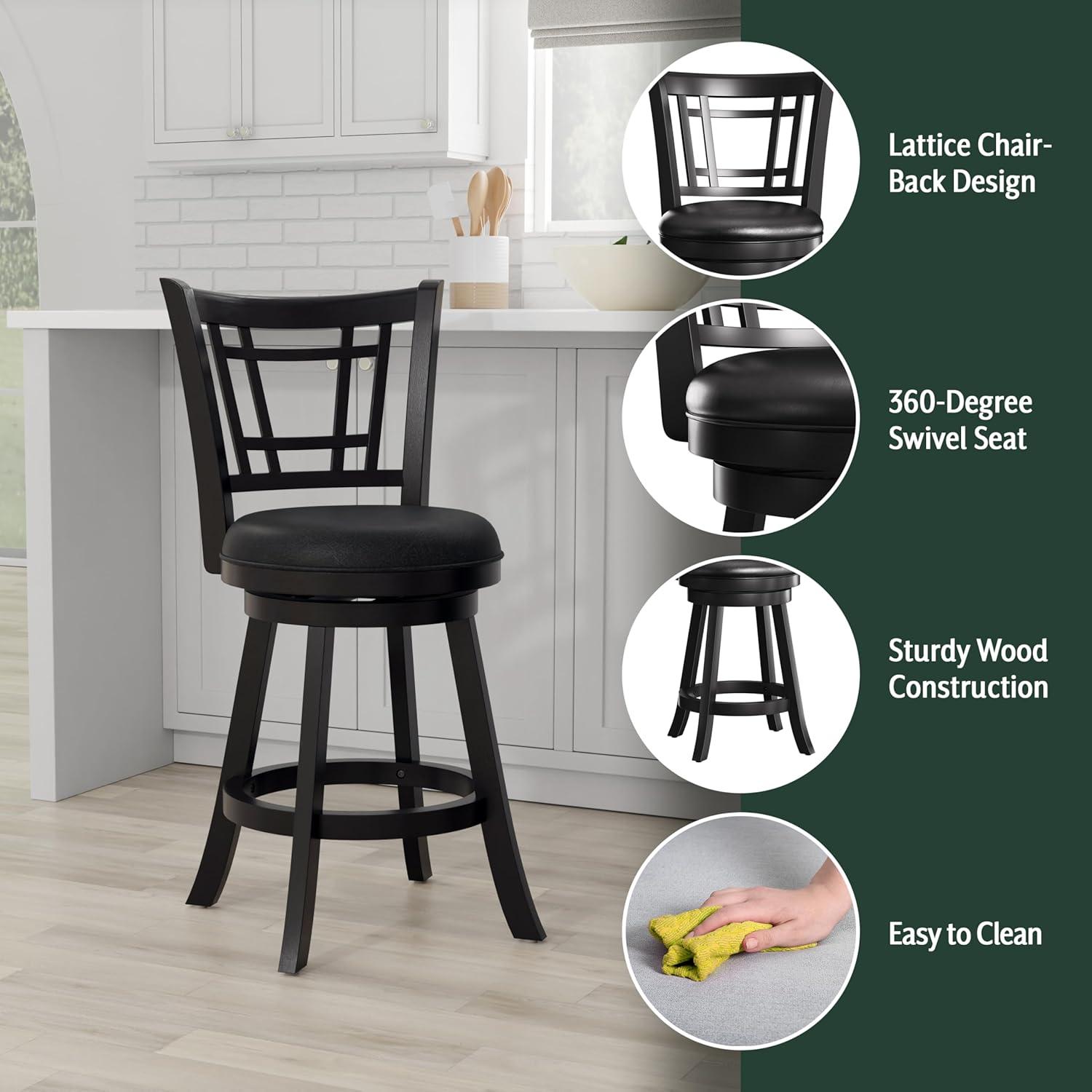 Hillsdale Furniture Fairfox Wood Counter Height Swivel Stool, Black with Black Faux Leather