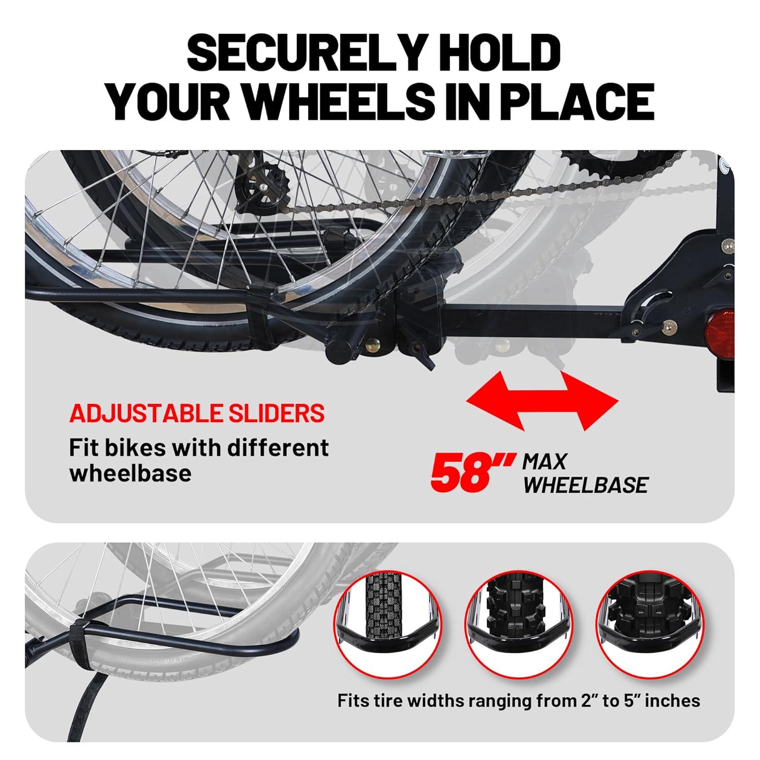 Young Electric Bike Rack 200lb Capacity Alloy Steel Hitch Mount Style for Cars Trucks SUVs RV, fits Bikes with up to 5-inch Fat Tire Carrier Rack, with 2'' Receiver