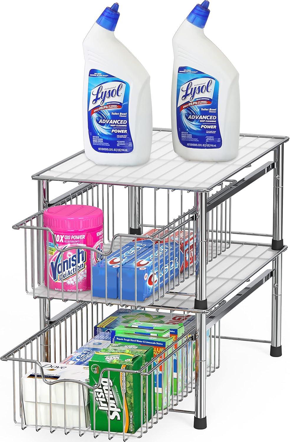 Chrome Stackable Metal Cabinet Organizer Basket Drawer