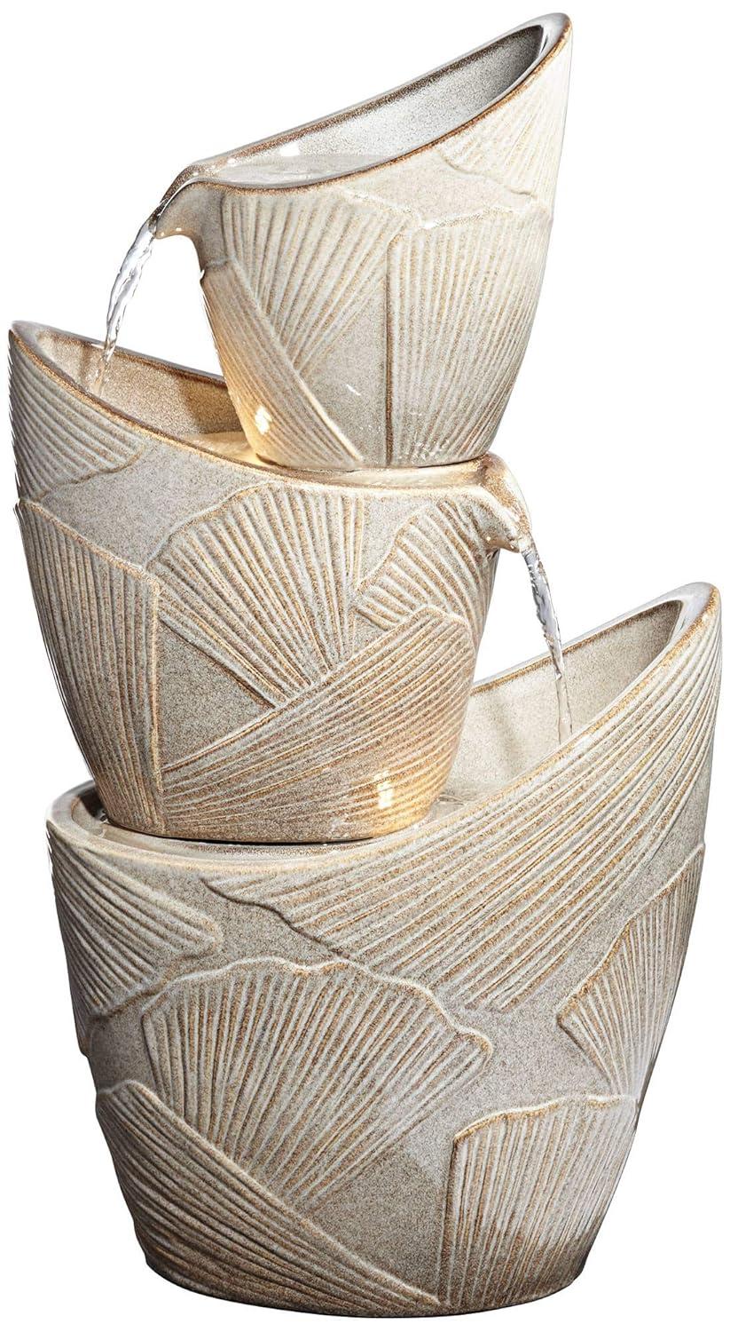 Three Urn 30" High Large Coastal Modern Indoor Outdoor Decor Faux Stone Floor Fountain with Light LED Cascading Outside Garden Patio