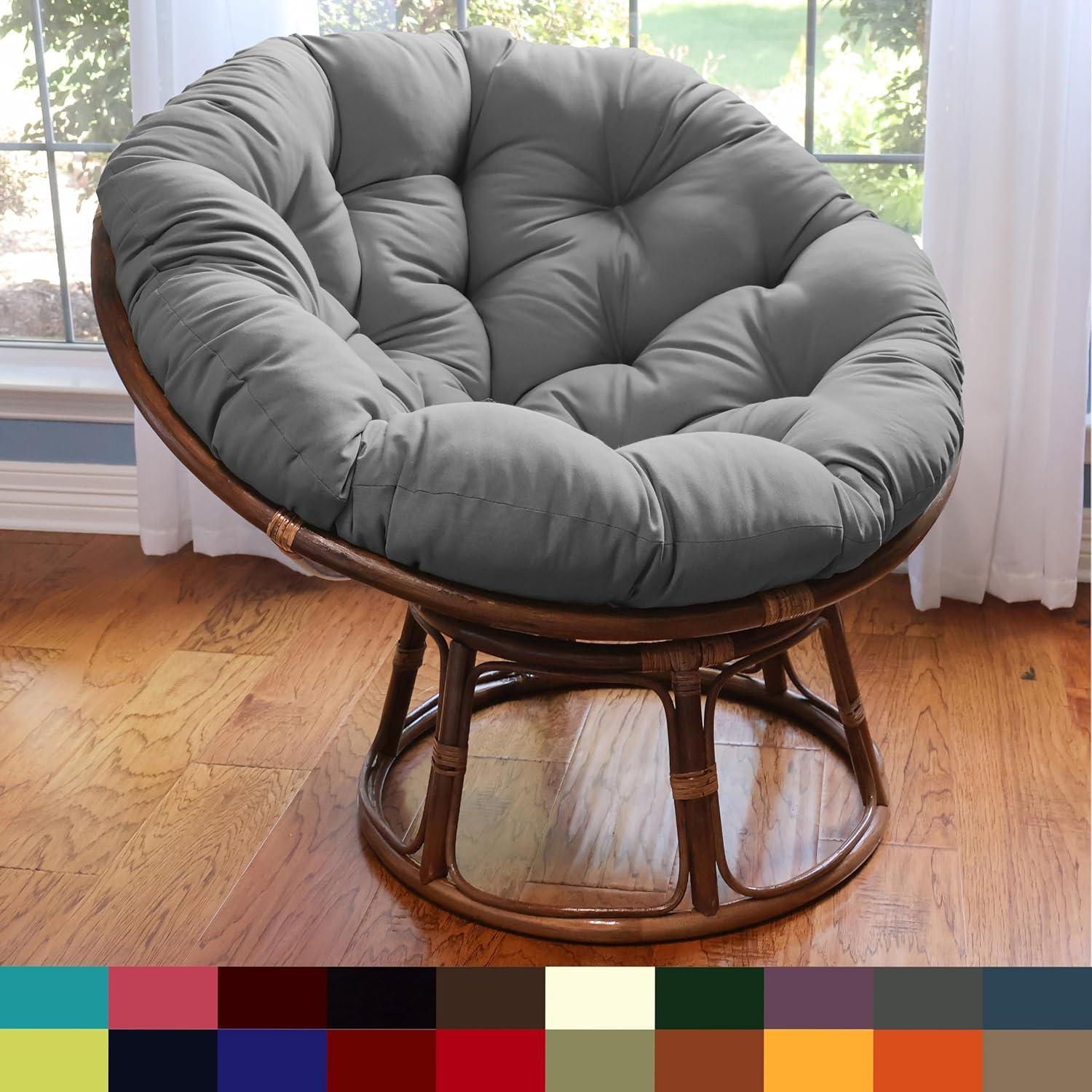 42" Rattan Papasan Chair with Solid Twill Cushion Sage - International Caravan: Handmade, Walnut Finish, Comfy