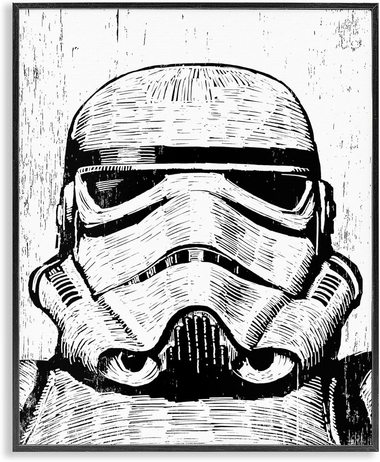 The Stupell Home Decor Collection Black and White Star Wars Stormtrooper Distressed Wood Etching Oversized Framed Giclee Texturized Art, 16 x 1.5 x 20