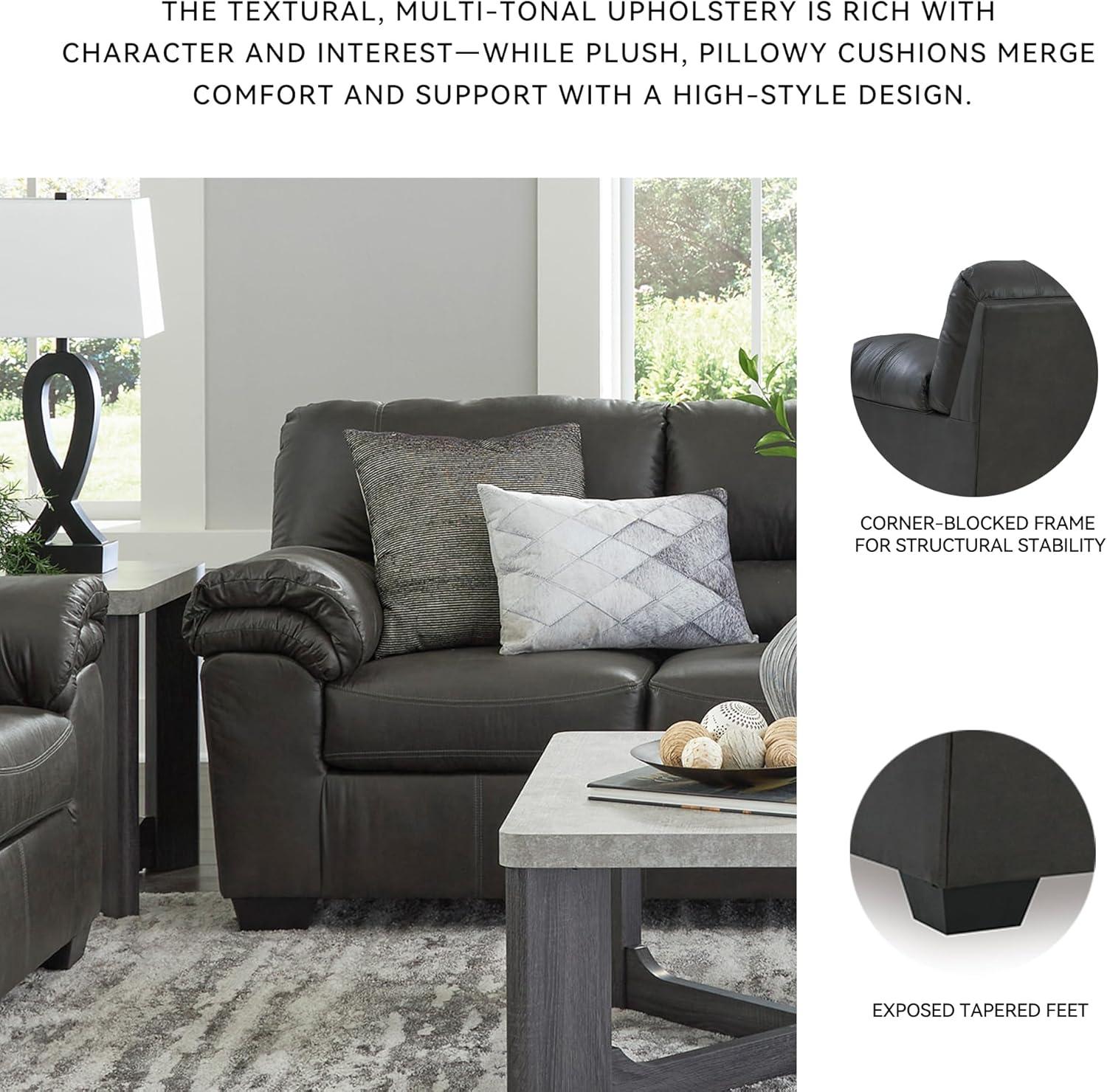 Signature Design by Ashley Bladen Contemporary Faux Leather & Wood Sofa in Gray