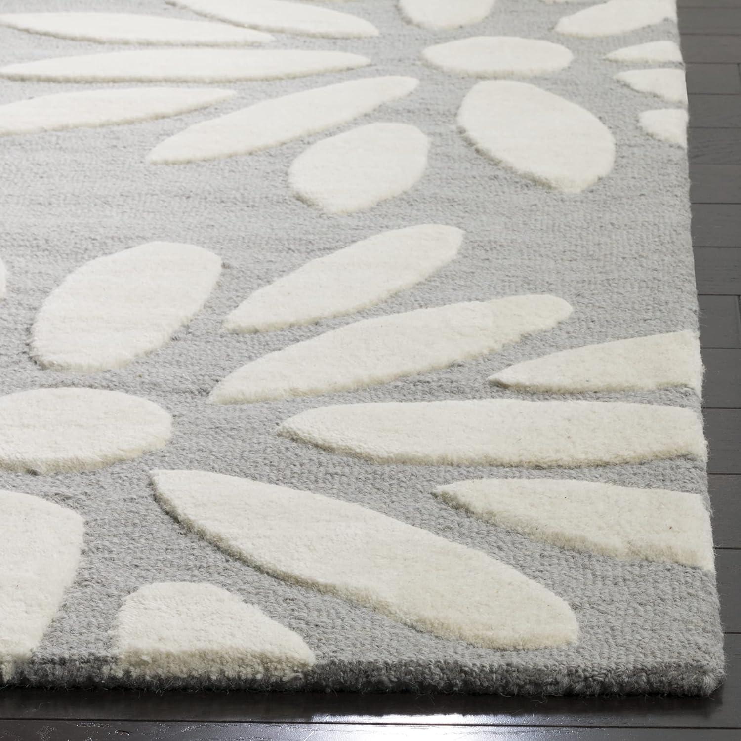 Handmade Grey & Ivory Wool Kids Area Rug 4' x 6'