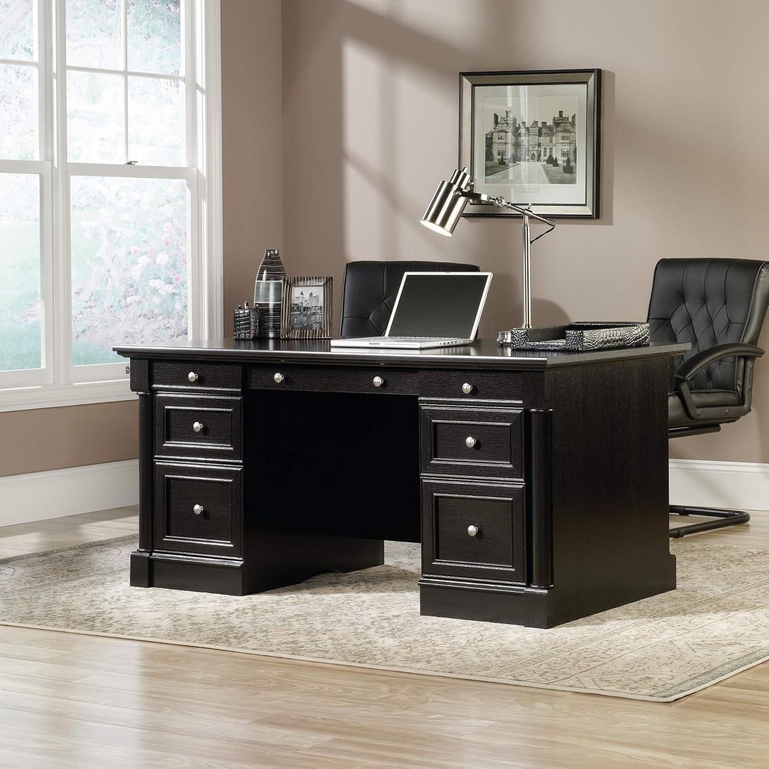 Sauder Palladia Engineered Wood Executive Desk in Wind Oak Finish