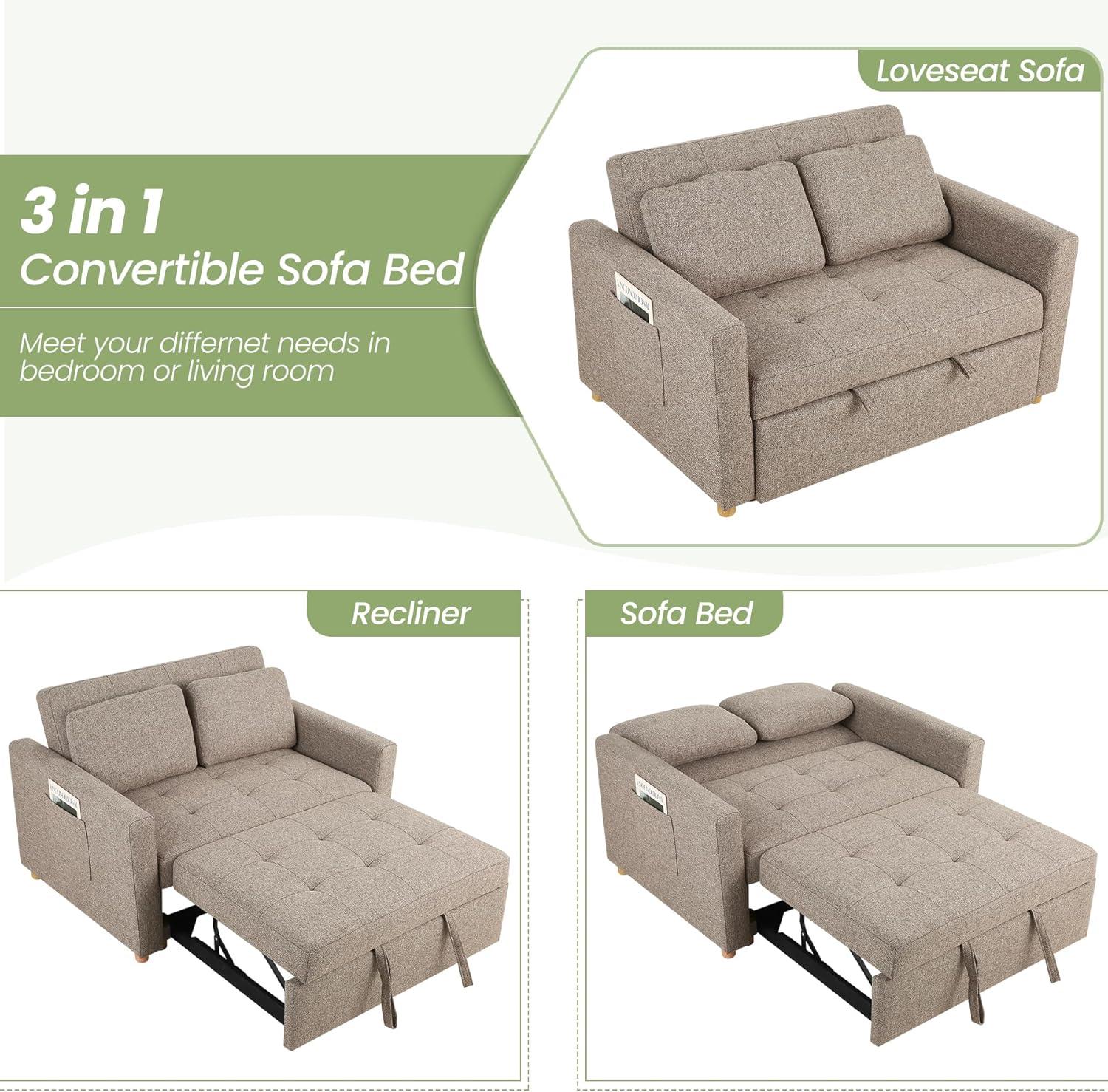 Ebern Designs Meit 49"W Convertible Sleeper Sofa 3-In-1 Reclining Sofa Bed Pull Out Couch Bed
