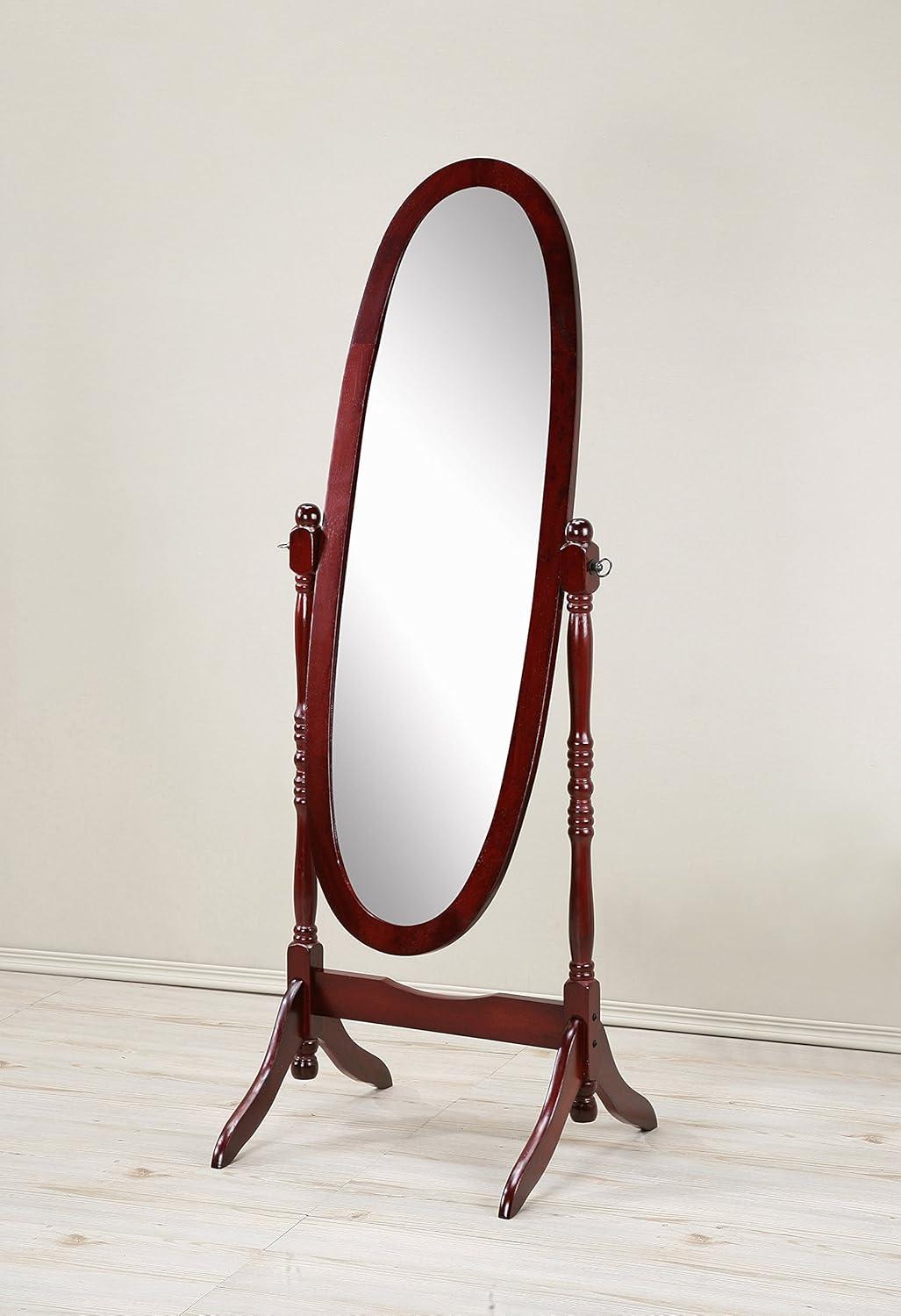 Roundhill Furniture Traditional Queen Anna Style Wood Floor Cheval Mirror Cherry