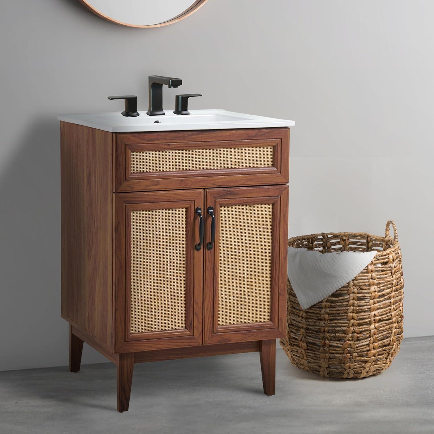 Javer 24" Rattan Modern Farmhouse 2-Shelf Bath Vanity Cabinet Only (Sink Basin not Included)