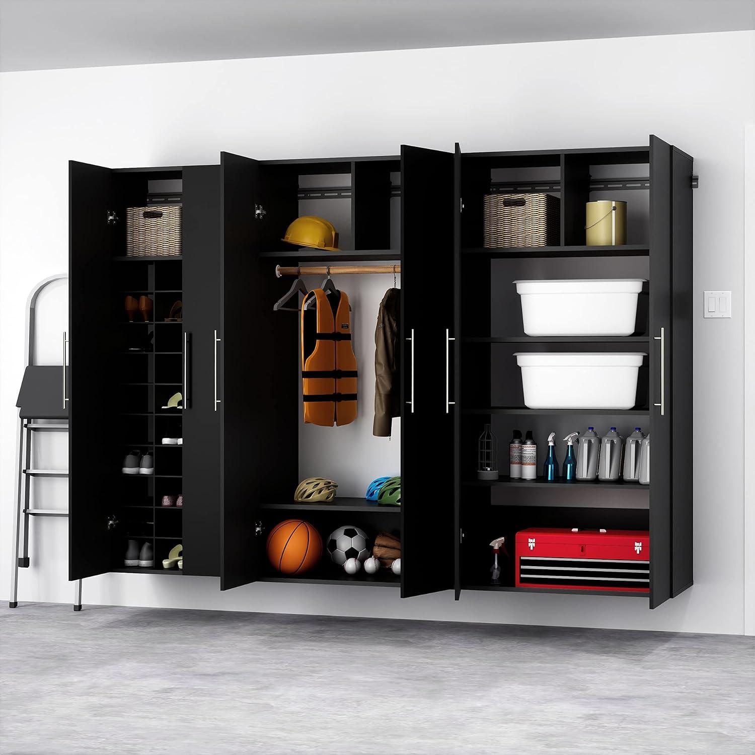 Black Wall Mounted Shoe Storage Cabinet with Metal Handles