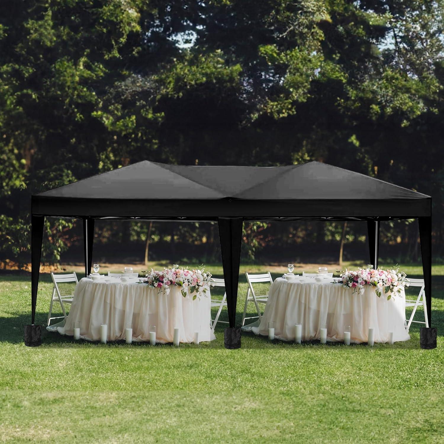 10x20 Black Pop Up Canopy Outdoor Party Tent with 6 Sidewalls, Wedding Party Tent Outdoor Waterproof UV50 Canopy Event Shelter Tents for Parties, 6 pcs Weight Bag,Carry Bag
